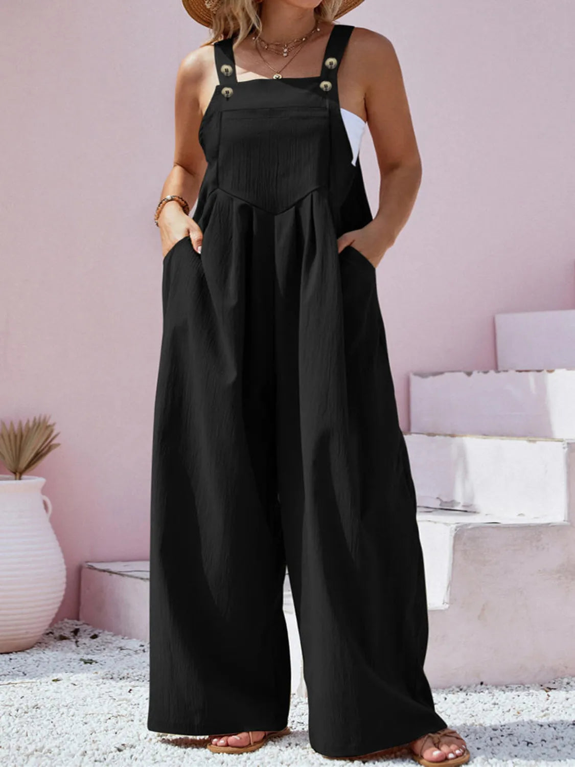 Square Neck Wide Leg Overalls in Plus Size