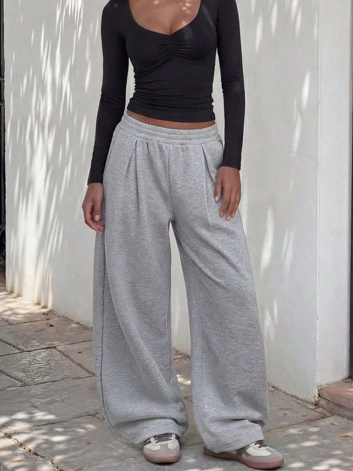 Elastic Waist Wide-Leg Sweatpants