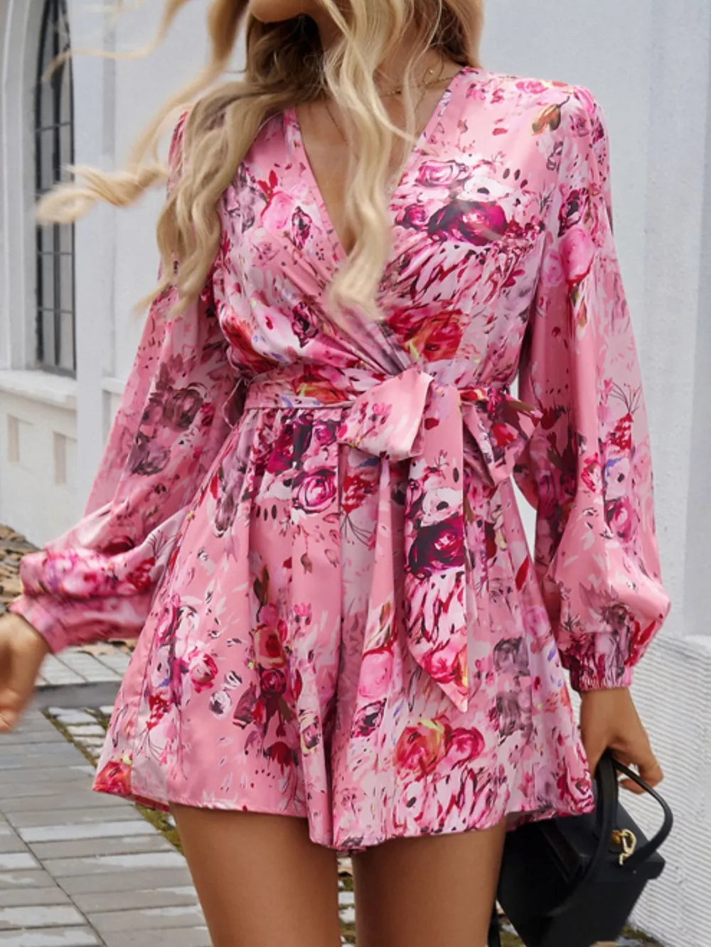 Surplice Tie Long Sleeve Romper