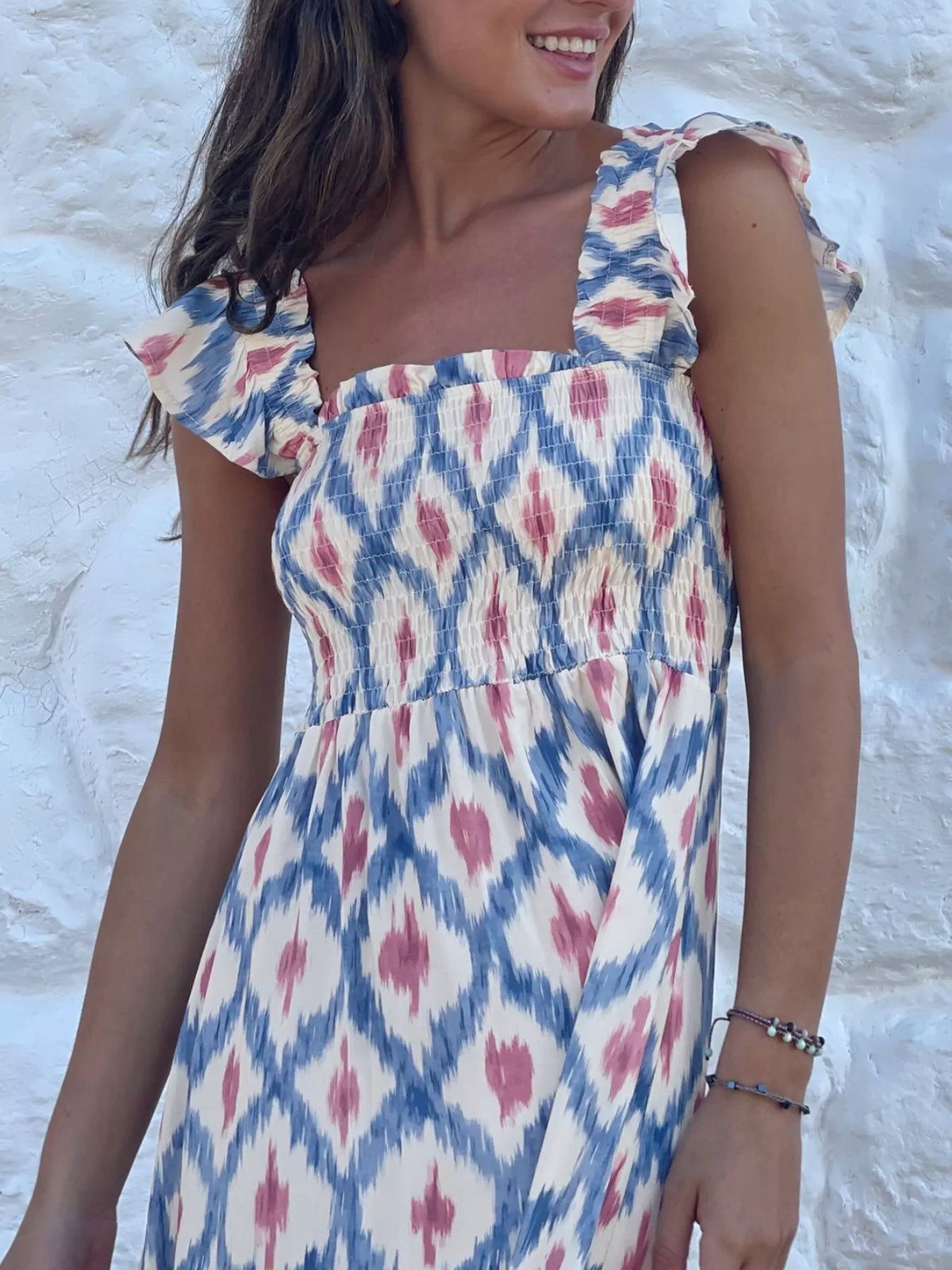 Smocked Ruffle Sleeve Maxi Dress in Floral
