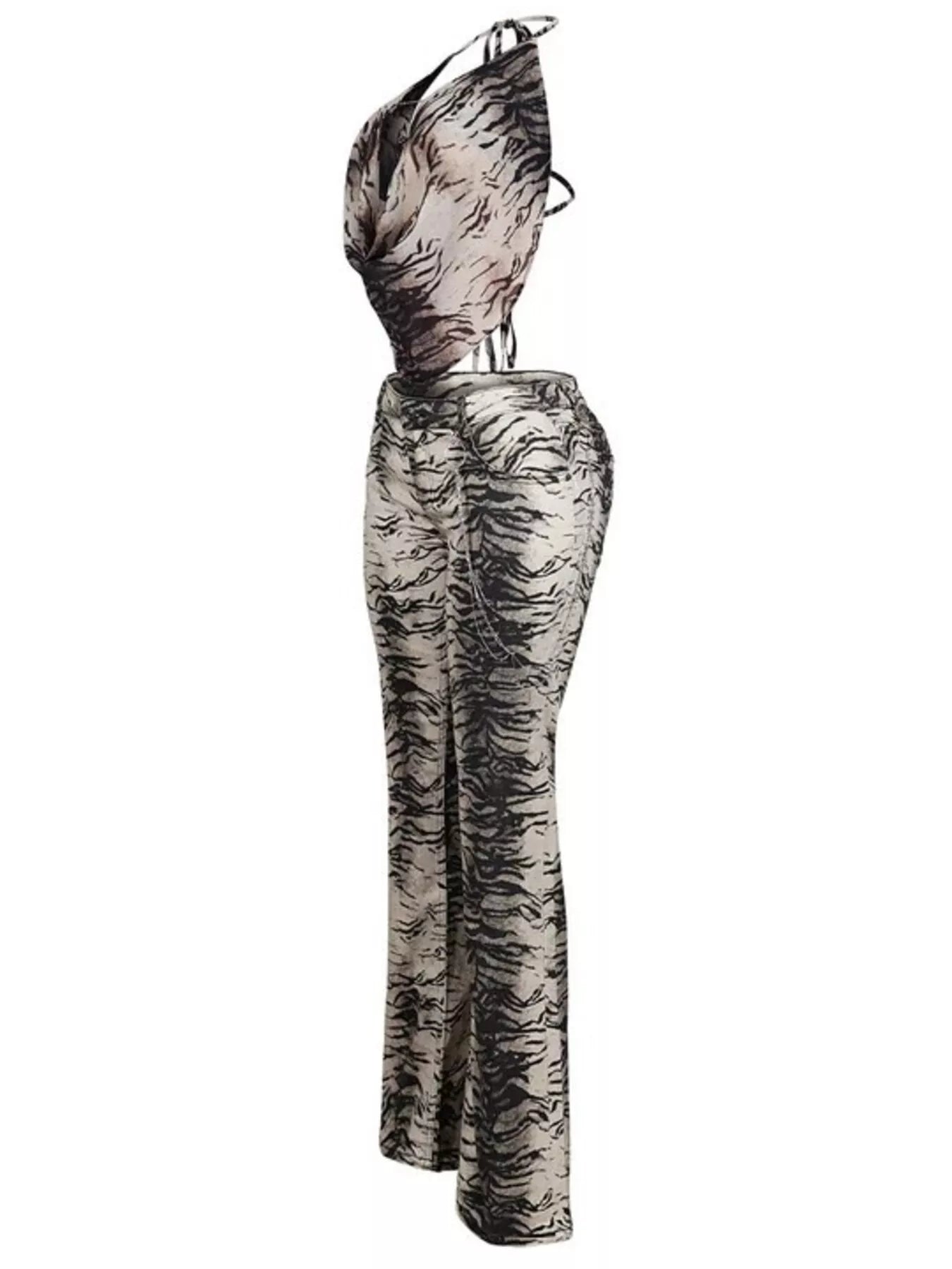 Zebra Print Sleeveless Top and Pants Set