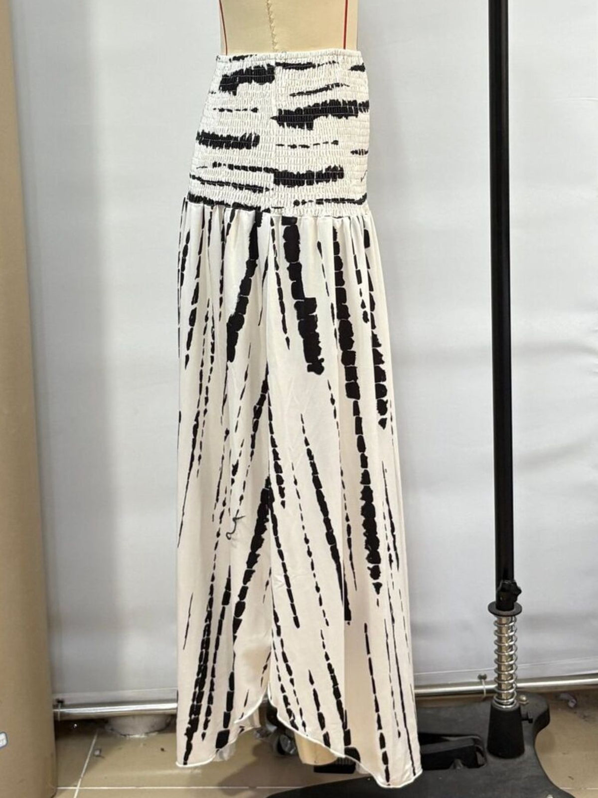 Smocked Asymmetrical Hem Skirt in Beige