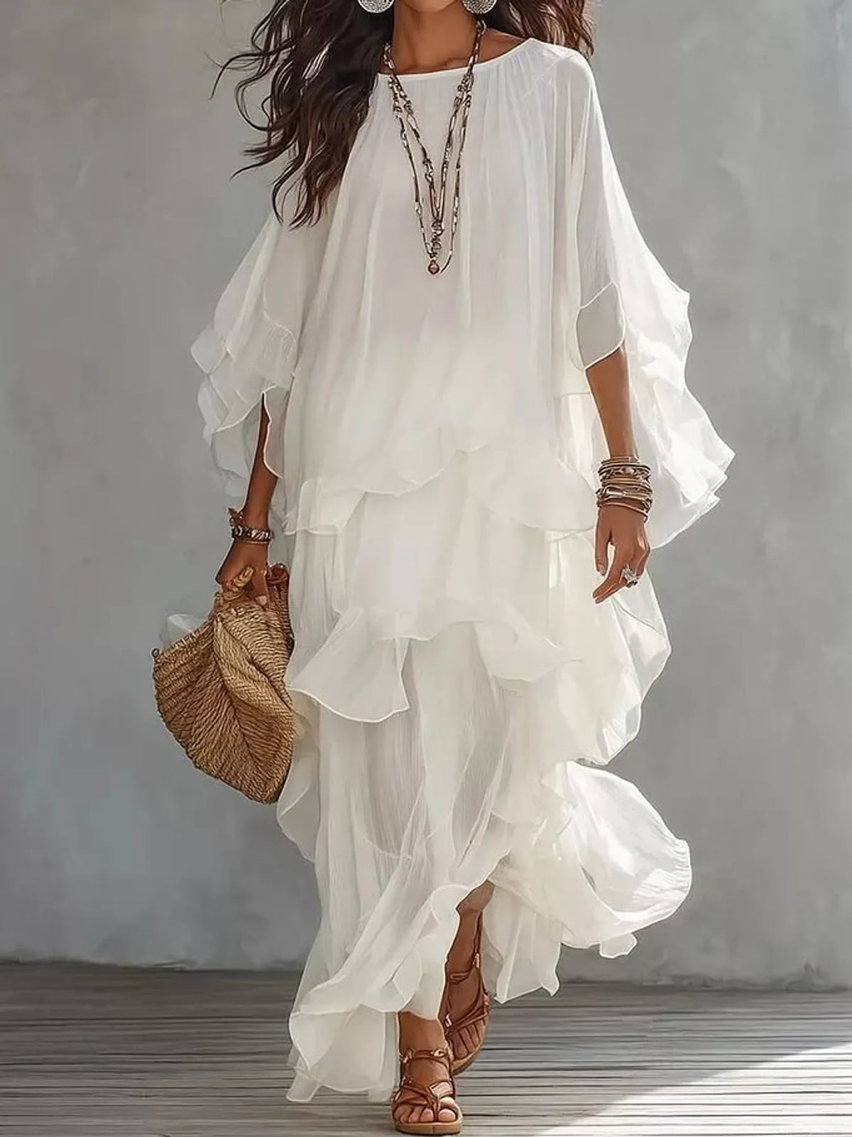 Ruffled Layered Bohemian Maxi Dress