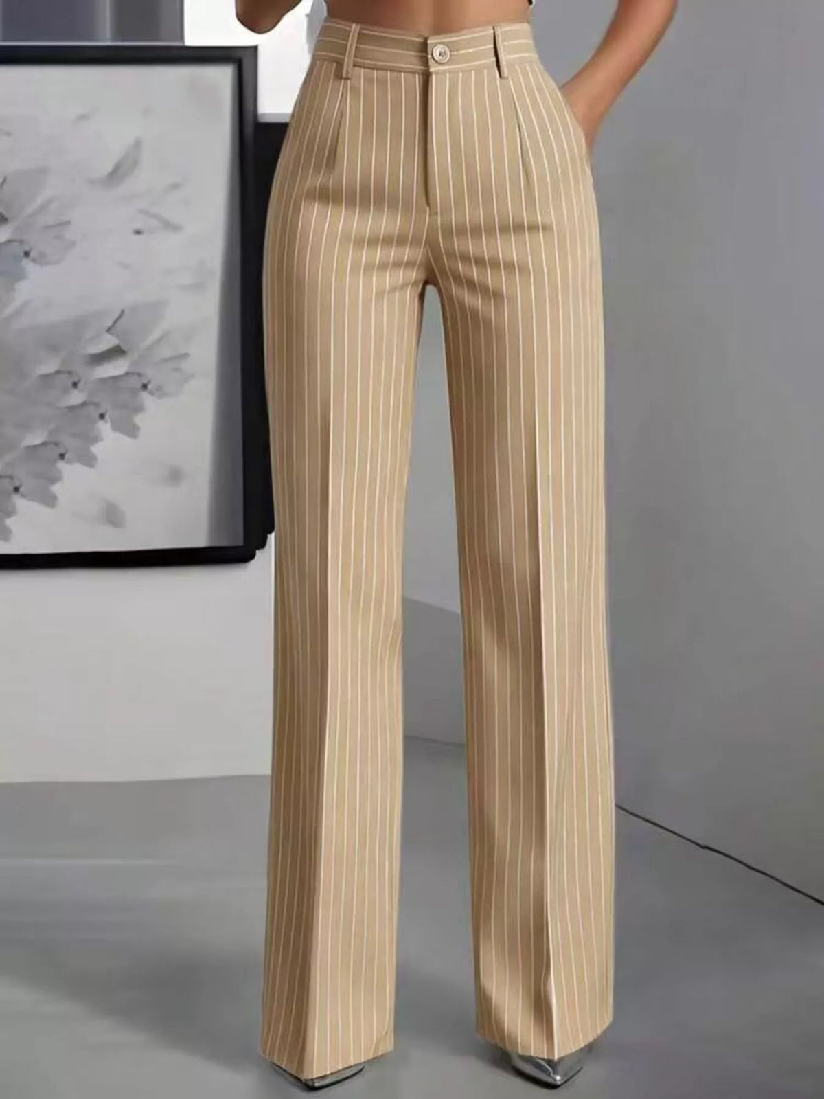 High-Waisted Striped Wide-Leg Pants