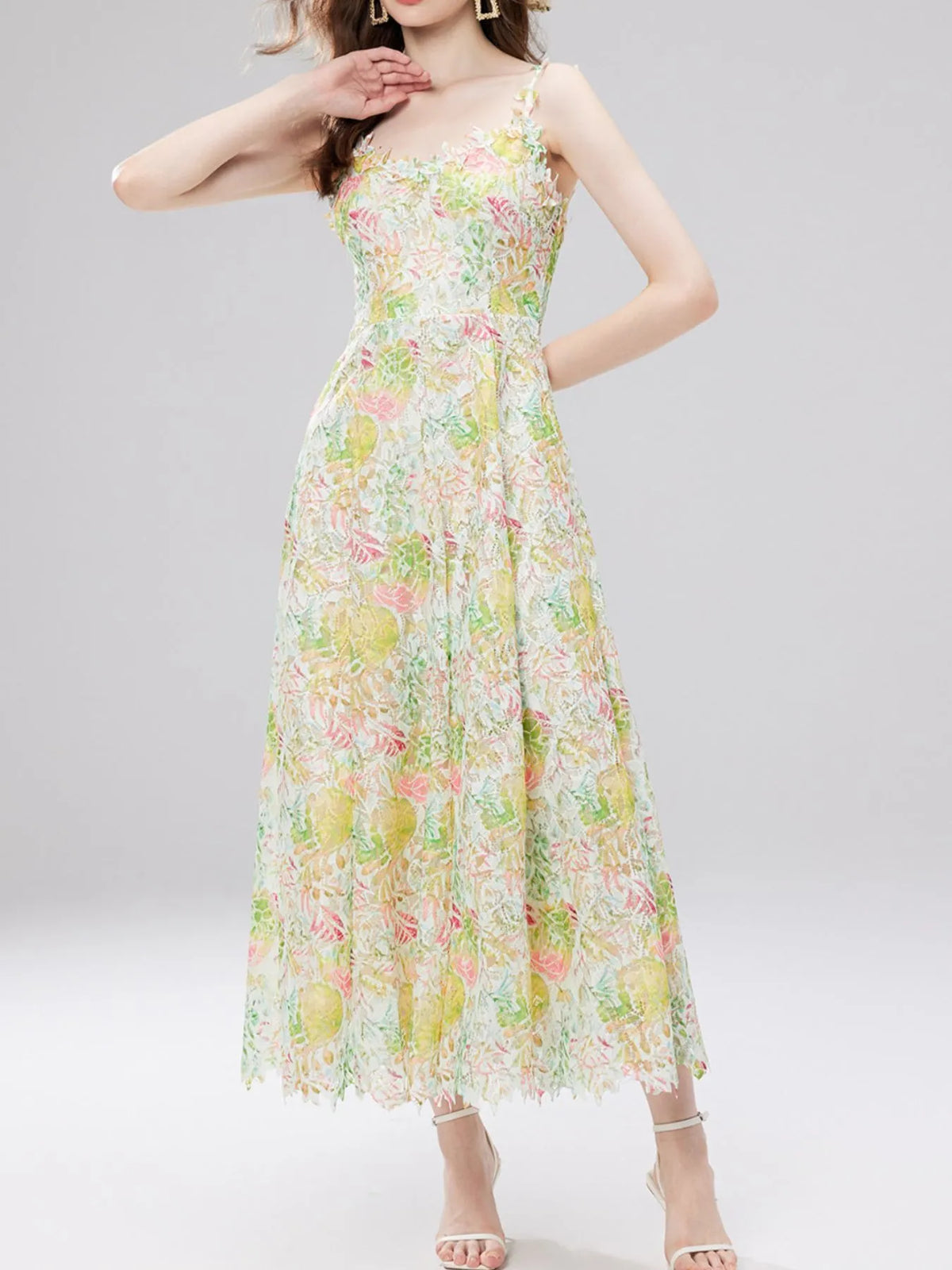 Floral Lace V-Neck Midi Dress