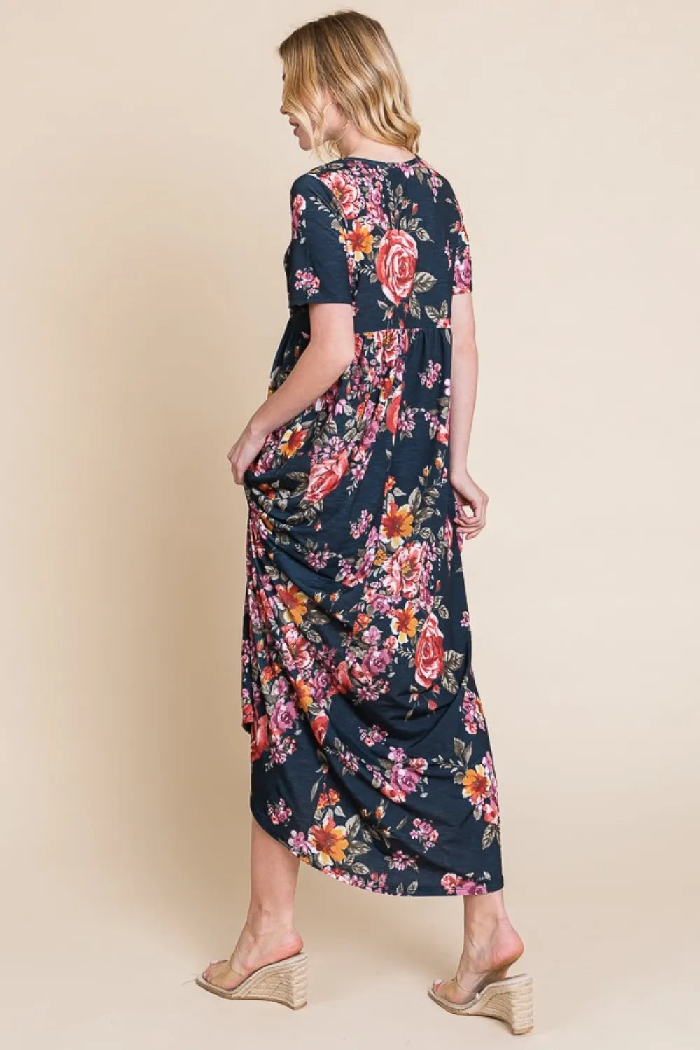 Shirred Maxi Dress in Floral