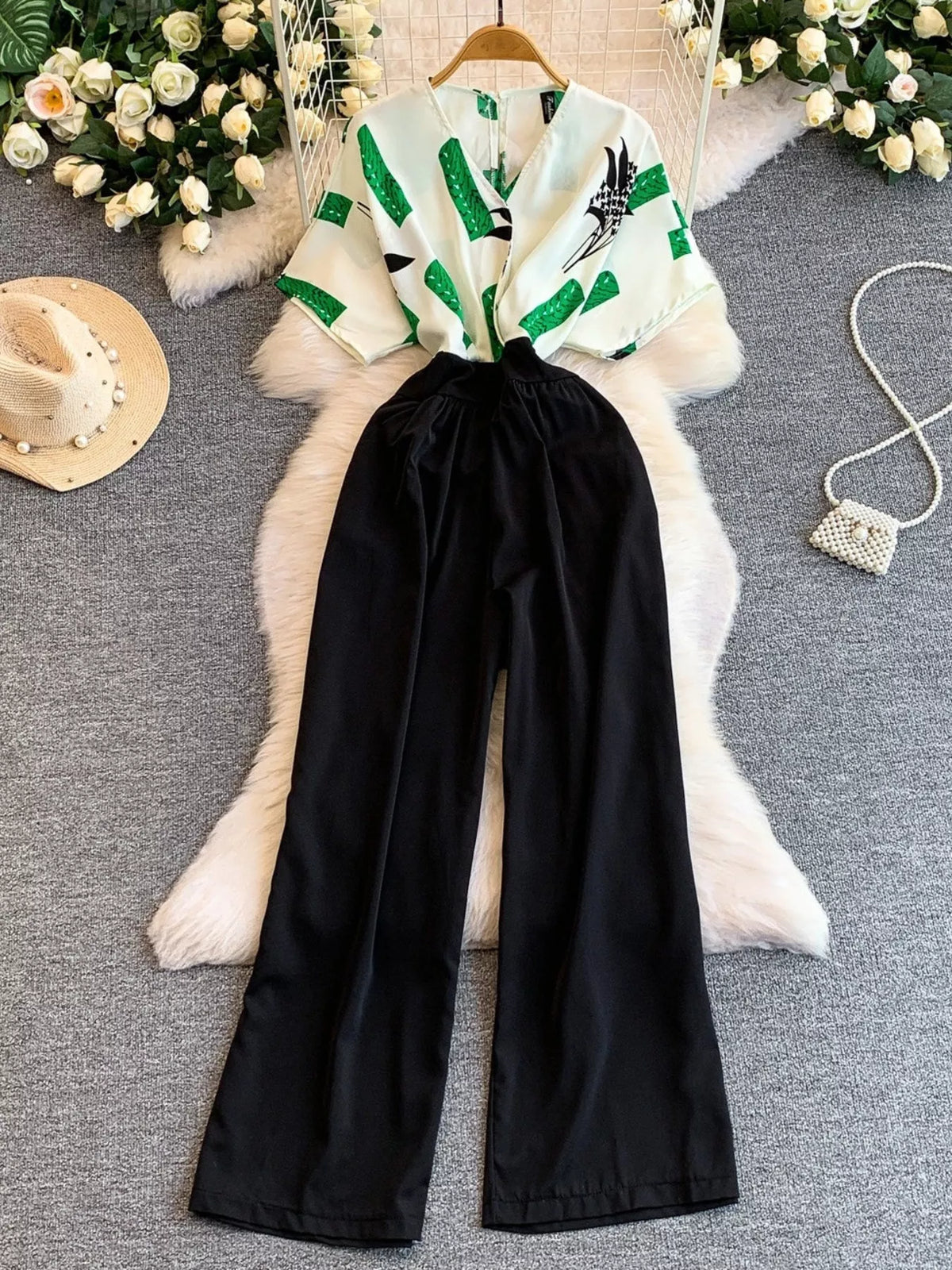 Printed Wide Leg Pocket Jumpsuit