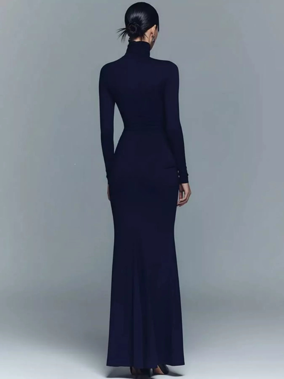 Turtleneck Long Sleeve Ruched Maxi Dress