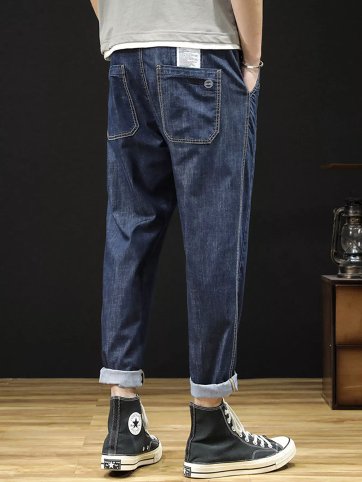 Drawstring Straight Leg Jeans