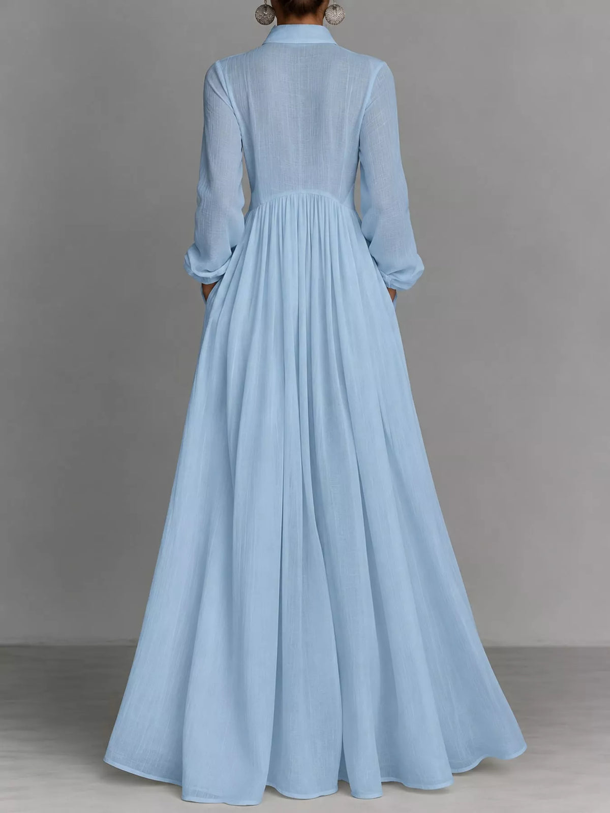 Long-Sleeve Button Front Maxi Dress