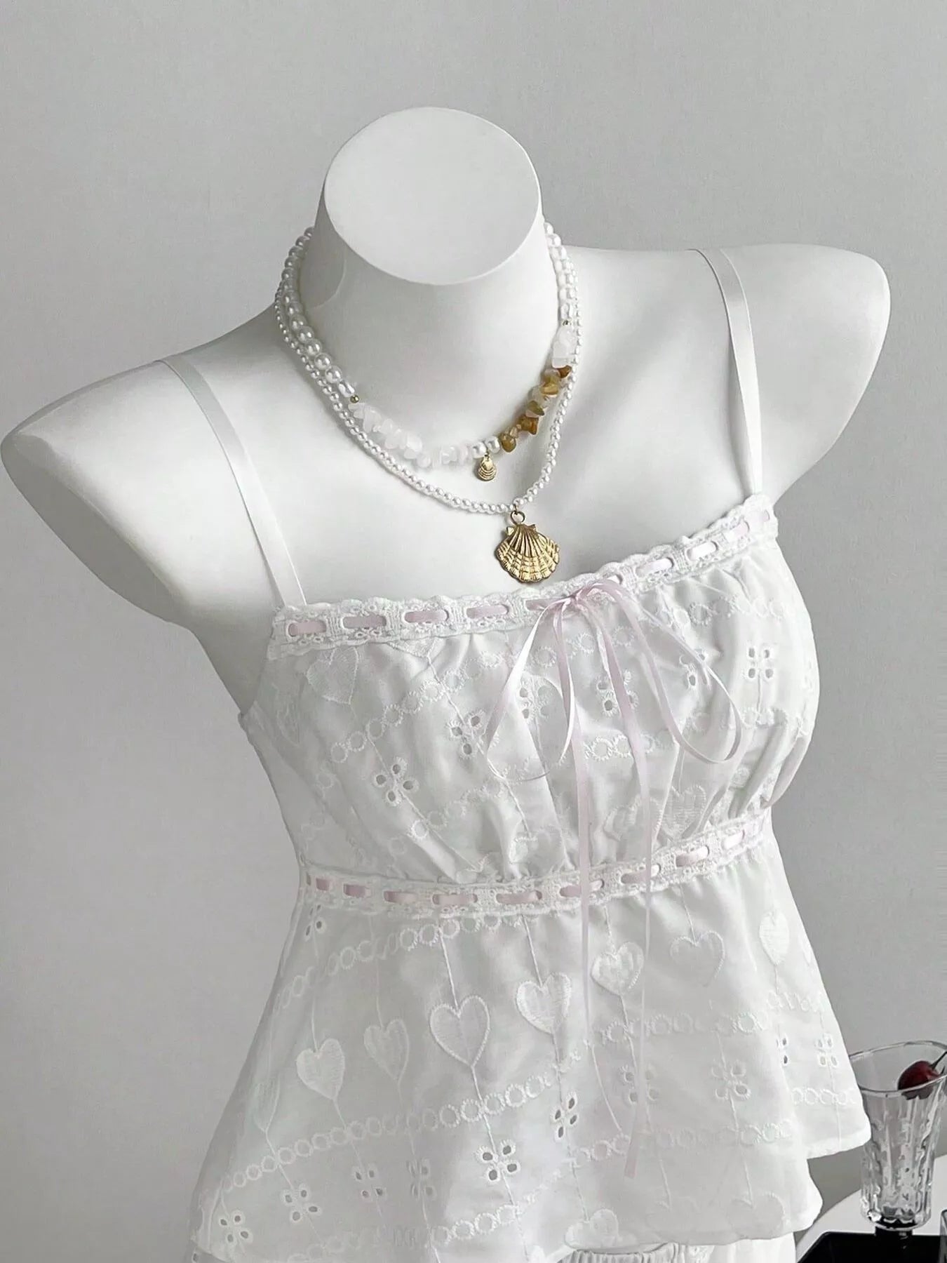 Lace Eyelet Cami and Shorts Set in White