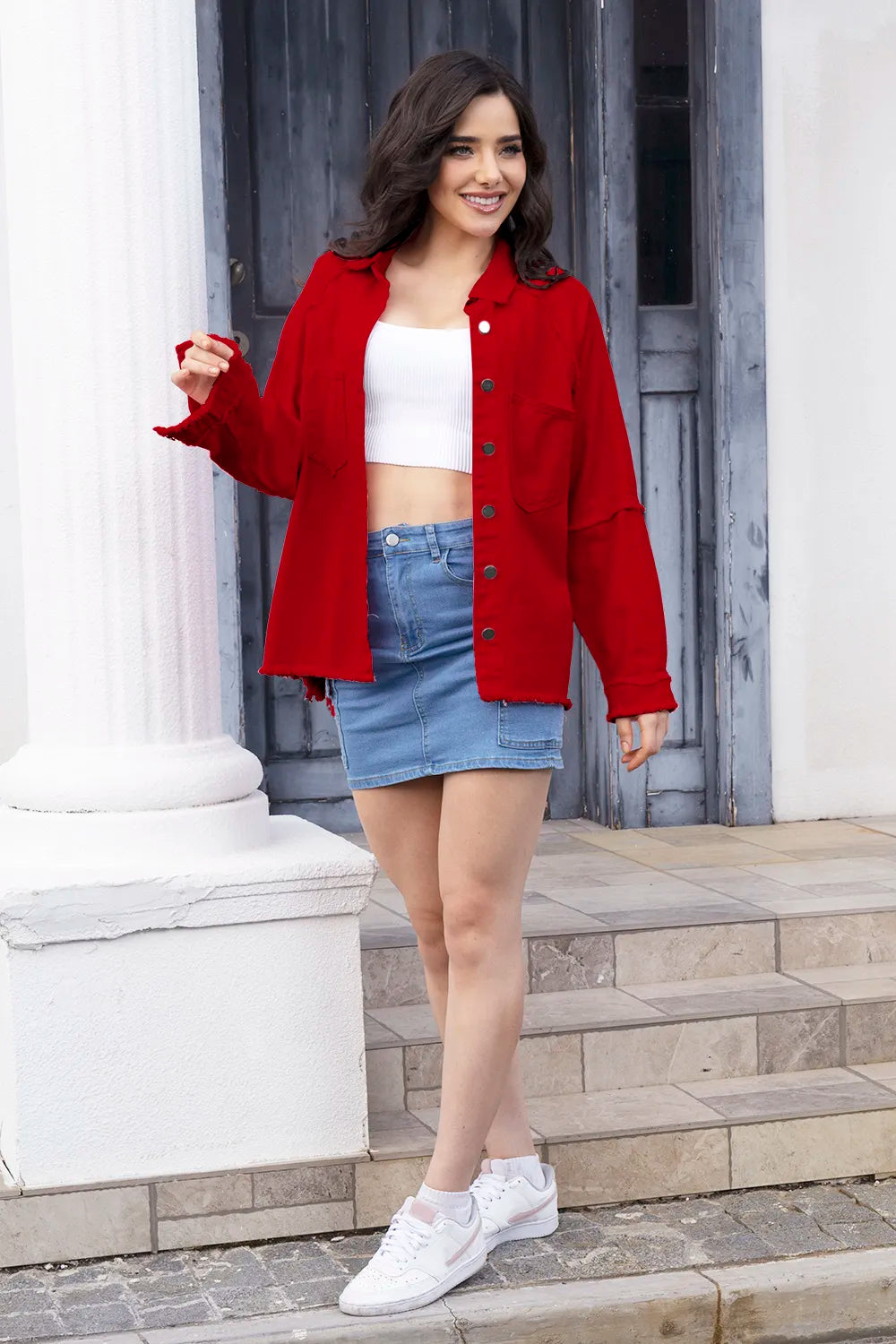 Raw-Hem Collared Denim Jacket by X@Y@K