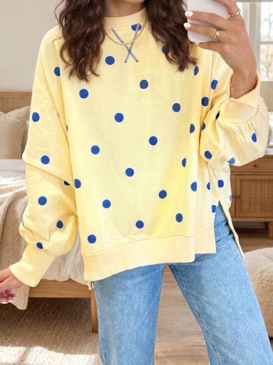 Side Slit Polka Dot Sweatshirt