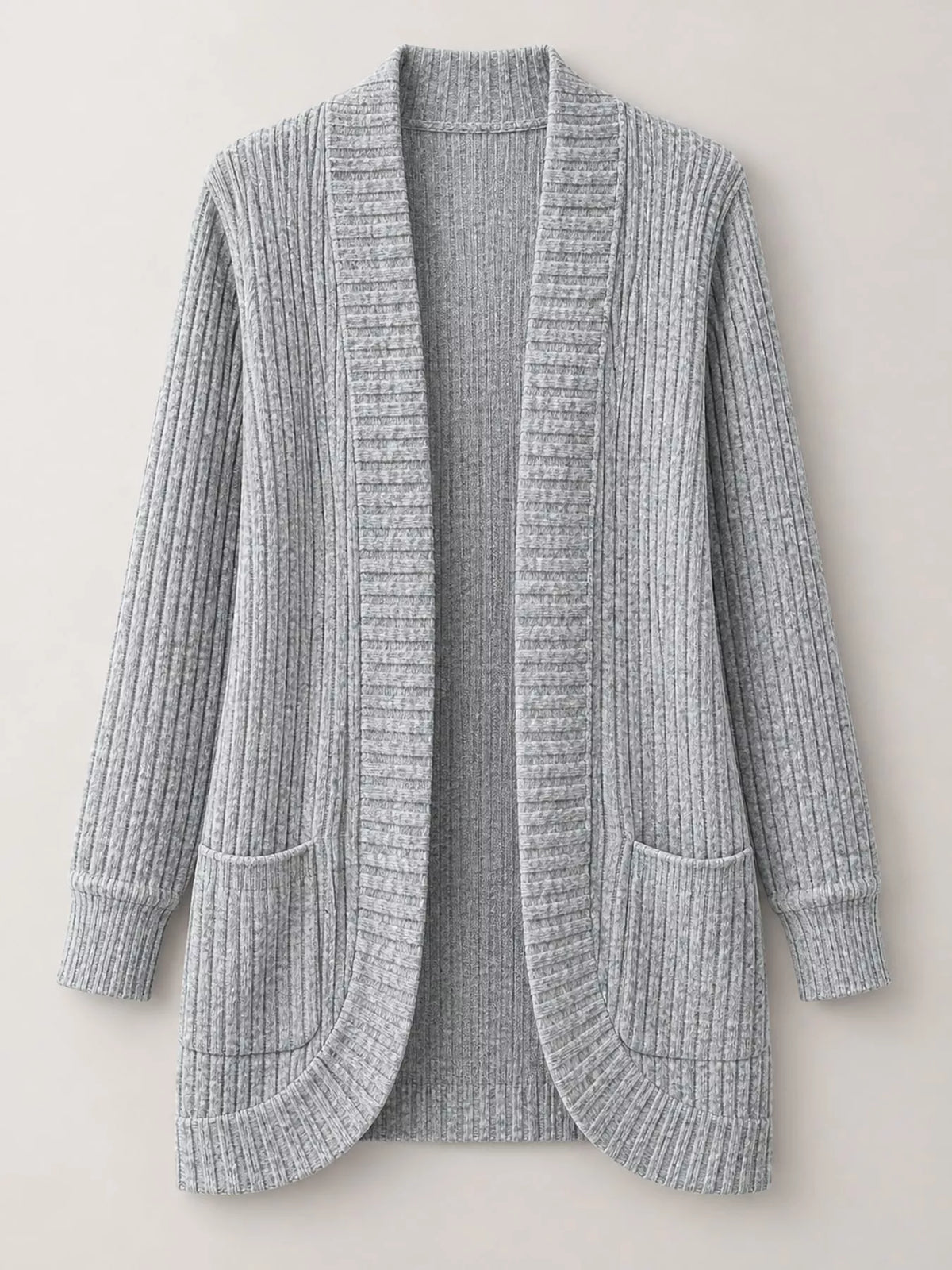 Ribbed Open-Front Longline Cardigan