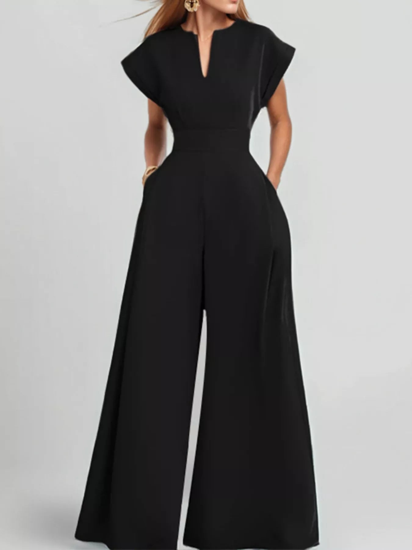 Notched Wide Leg Jumpsuit