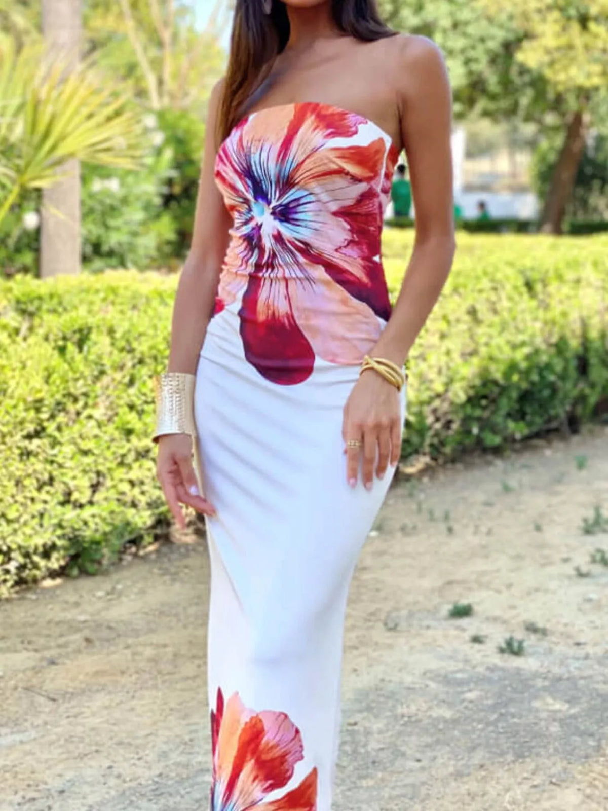 Floral Print Strapless Bodycon Maxi Dress by Calliope