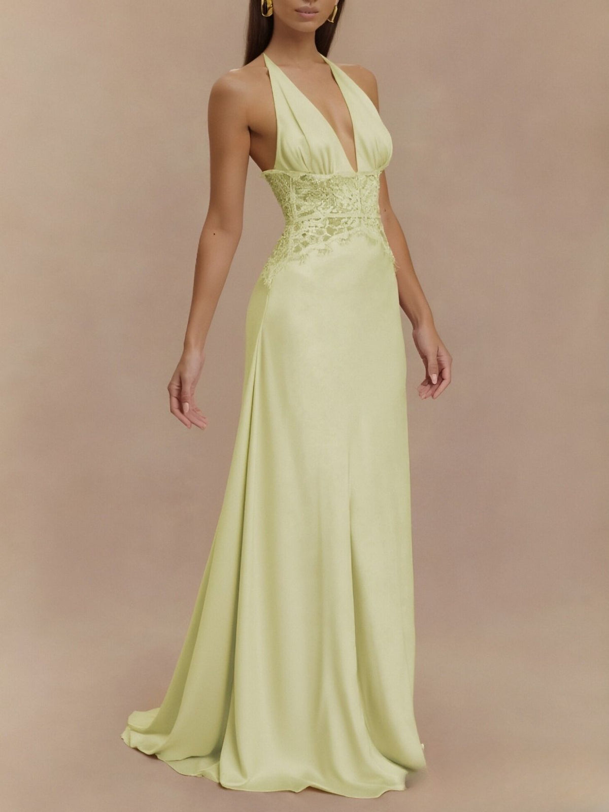 Halter Neck Lace-Trimmed Maxi Dress by Mystique Q