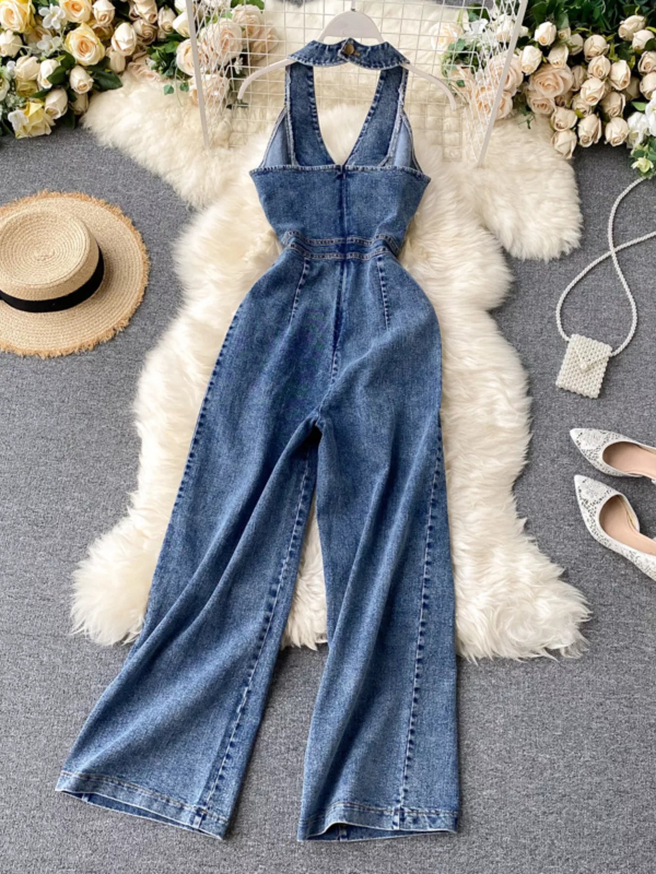 Halter Split Wide Leg Jumpsuit