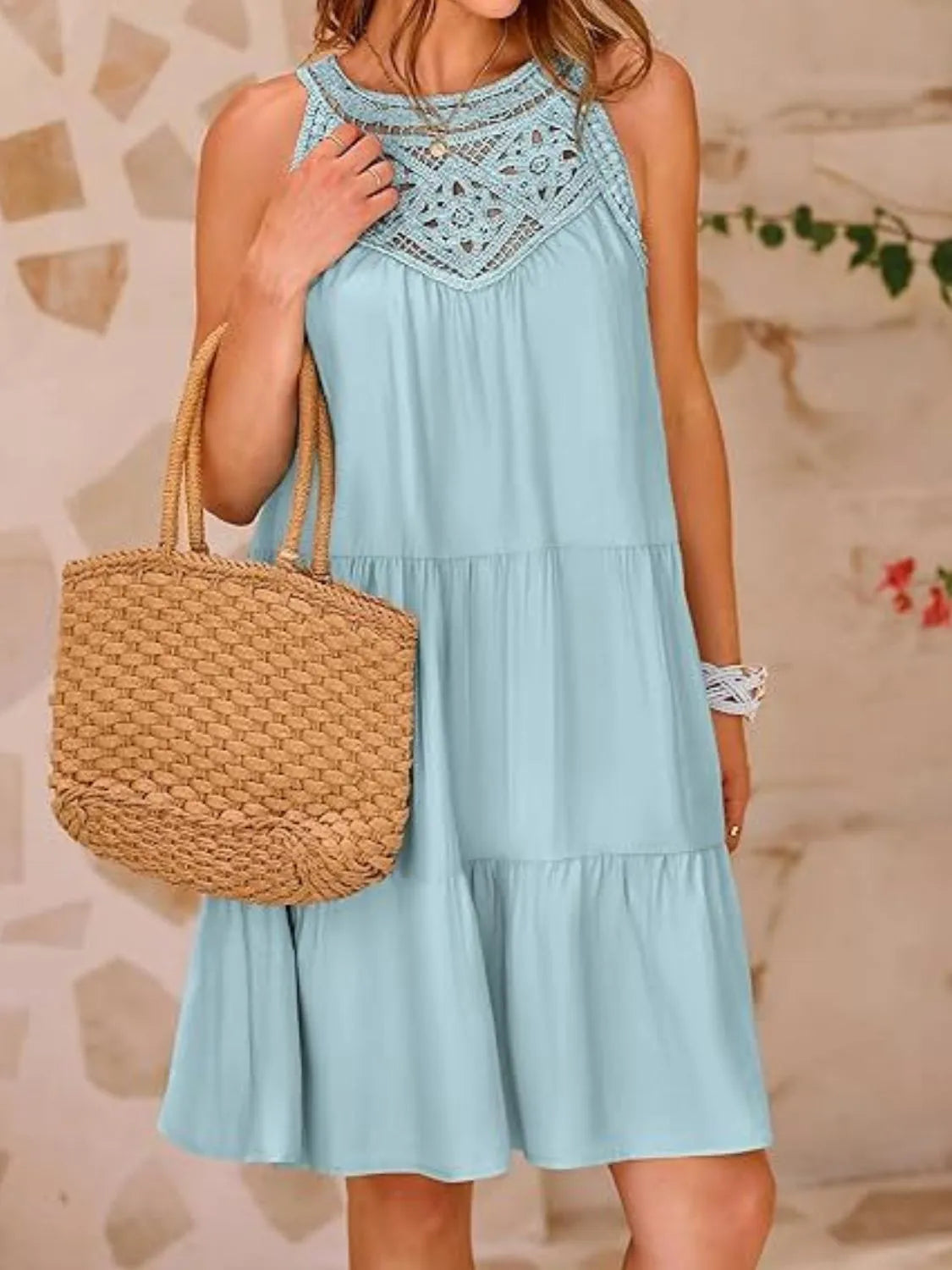 Ruffled Hem Lace Sleeveless Dress by Gen Beauty