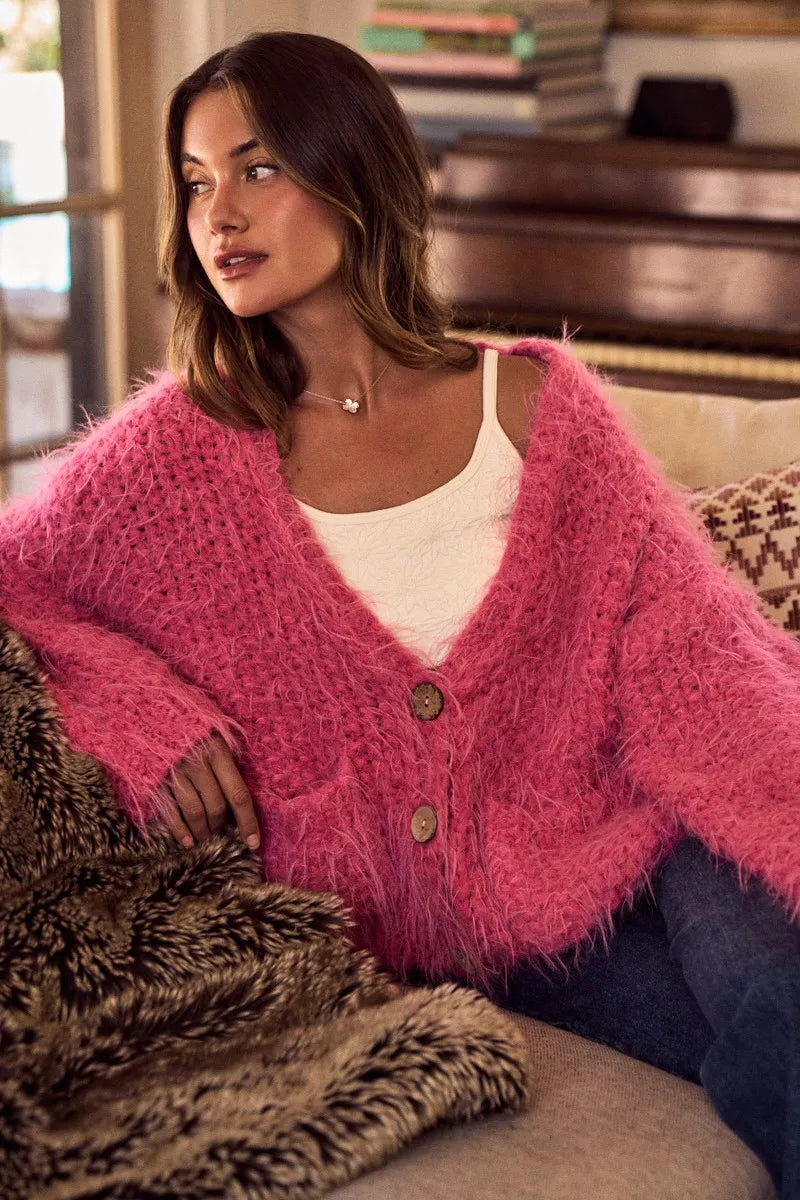 So Me Soft-Touch Loose-Fit Cardigan in Pink