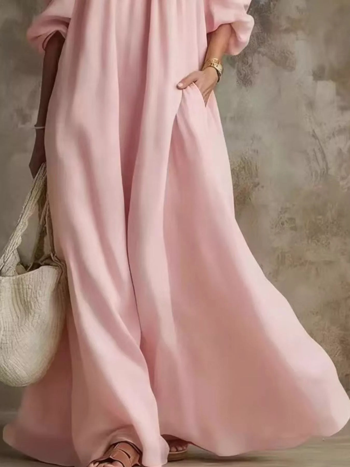 Cold-Shoulder Pocketed Maxi Dress