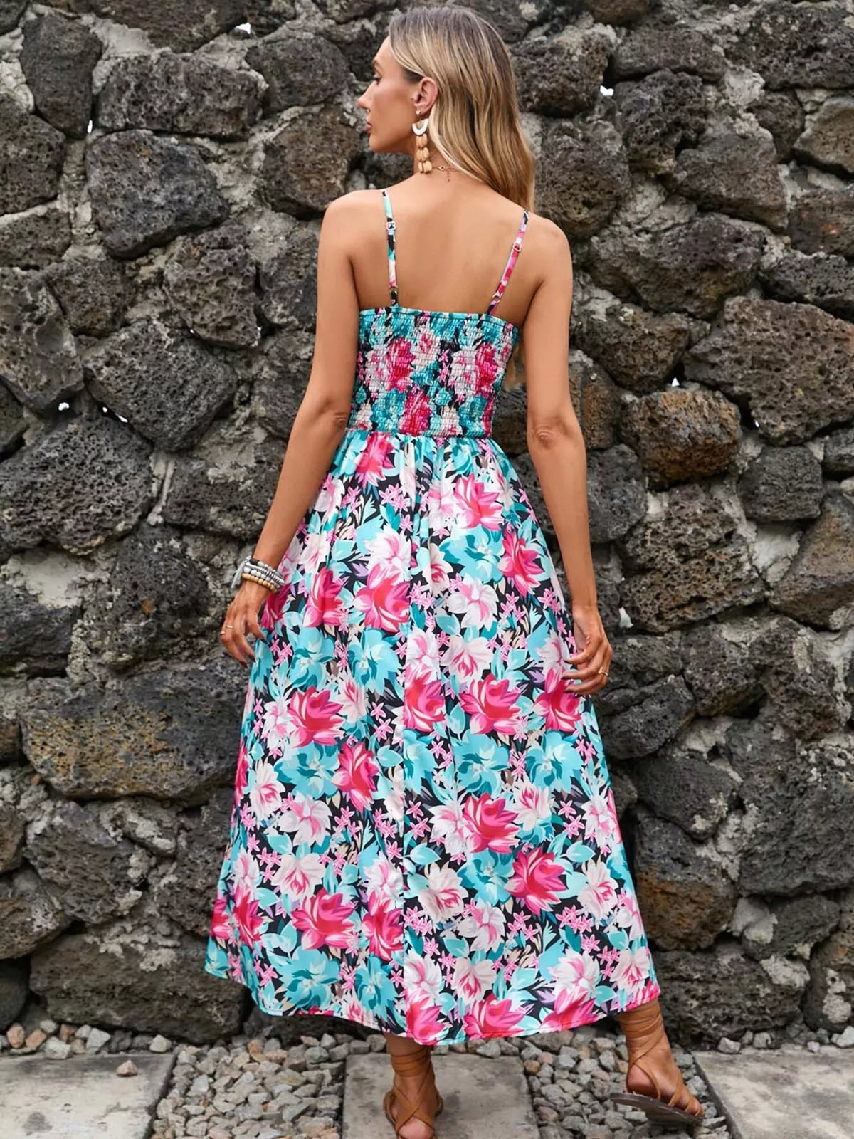 Smocked Paisley Midi Dress