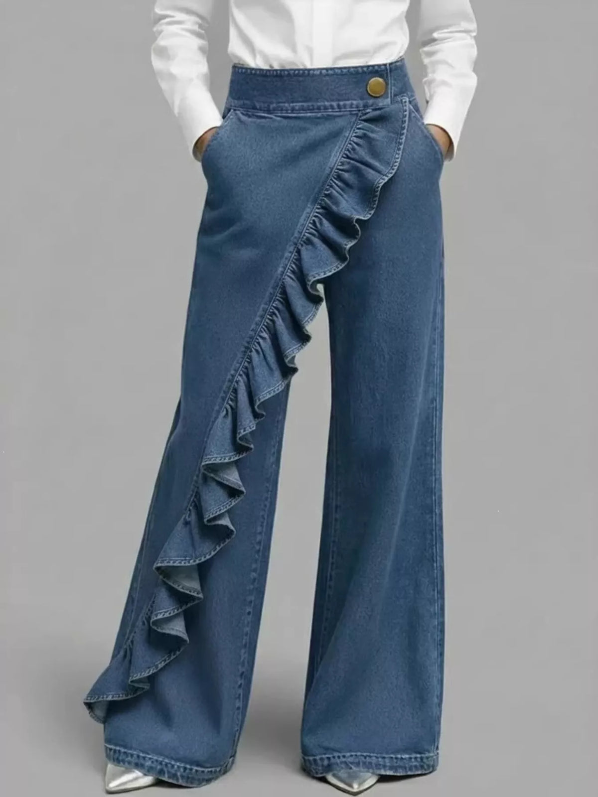 Ruffled Wide-Leg Jeans