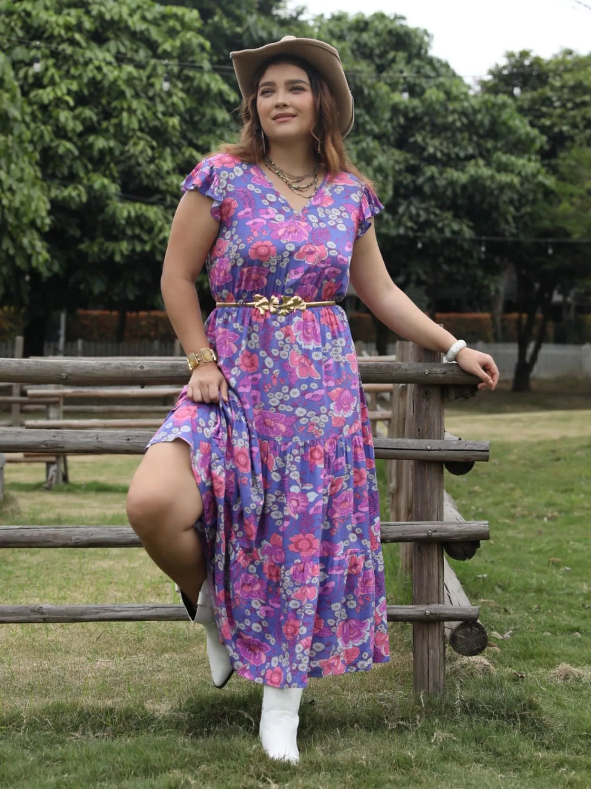 Floral Print Tiered Maxi Dress in Vivid Violet