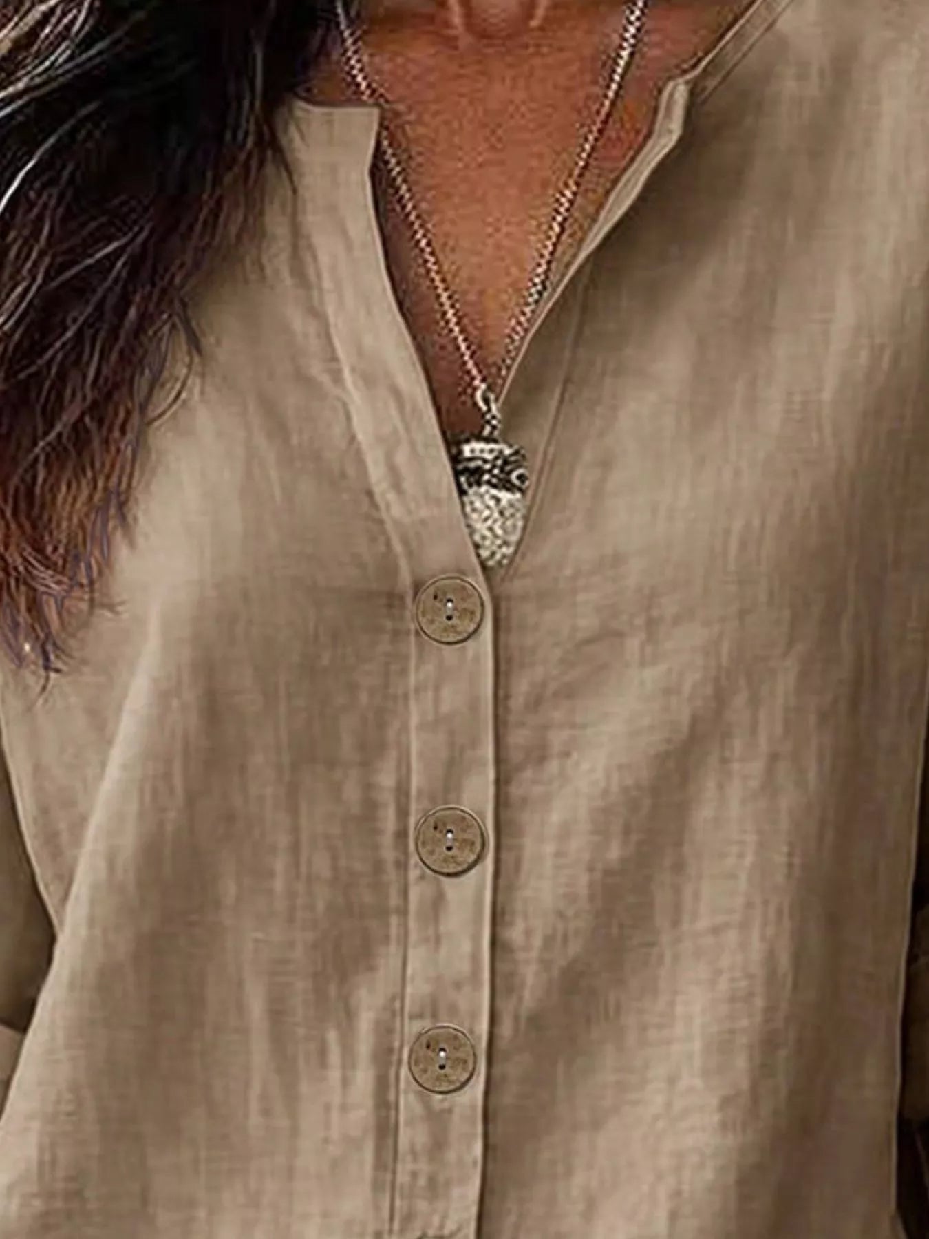 V-Neck Button-Up Long Sleeve Shirt