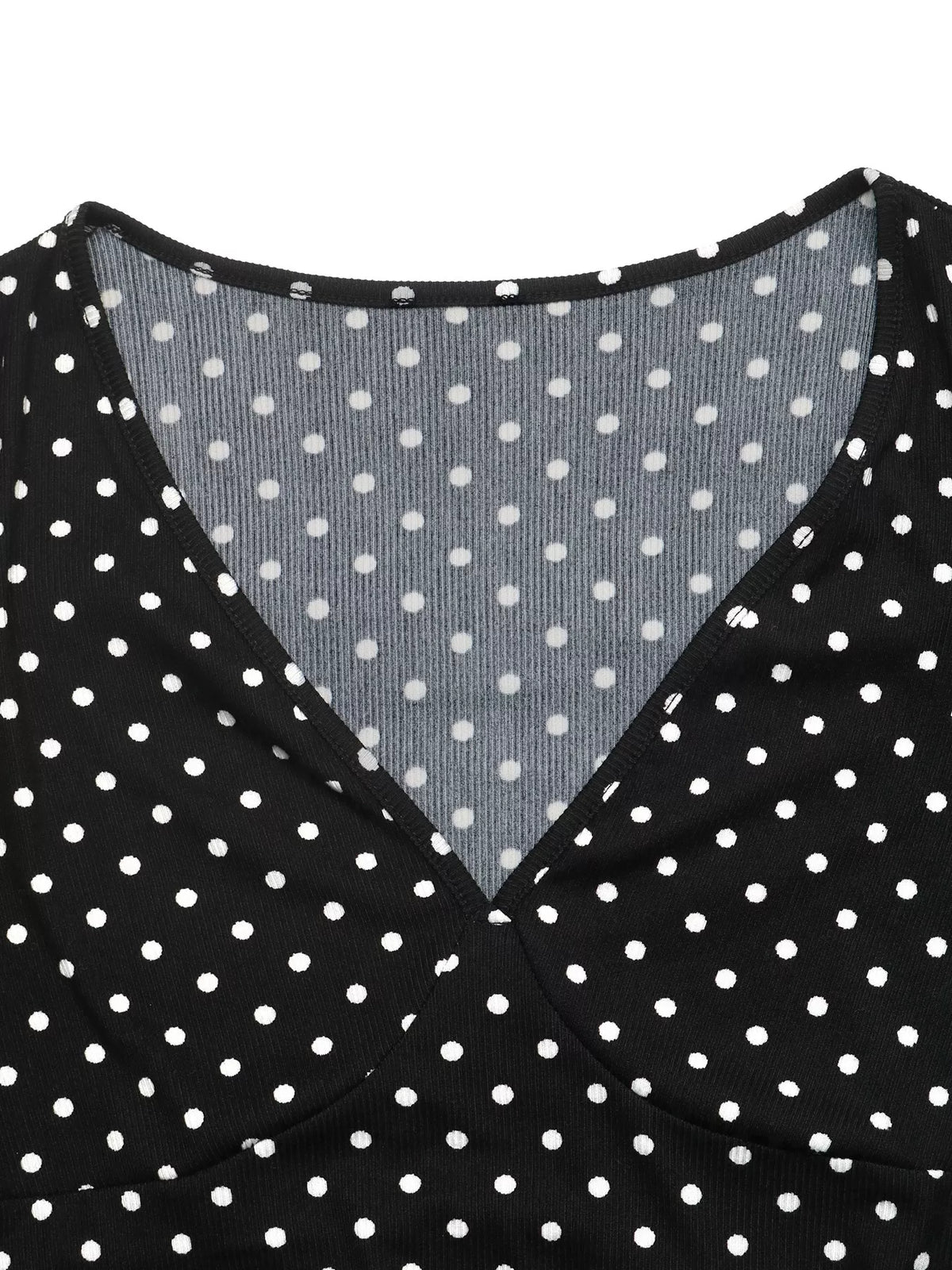 Polka Dot Long Sleeve Ruffle Hem Mini Dress in Black
