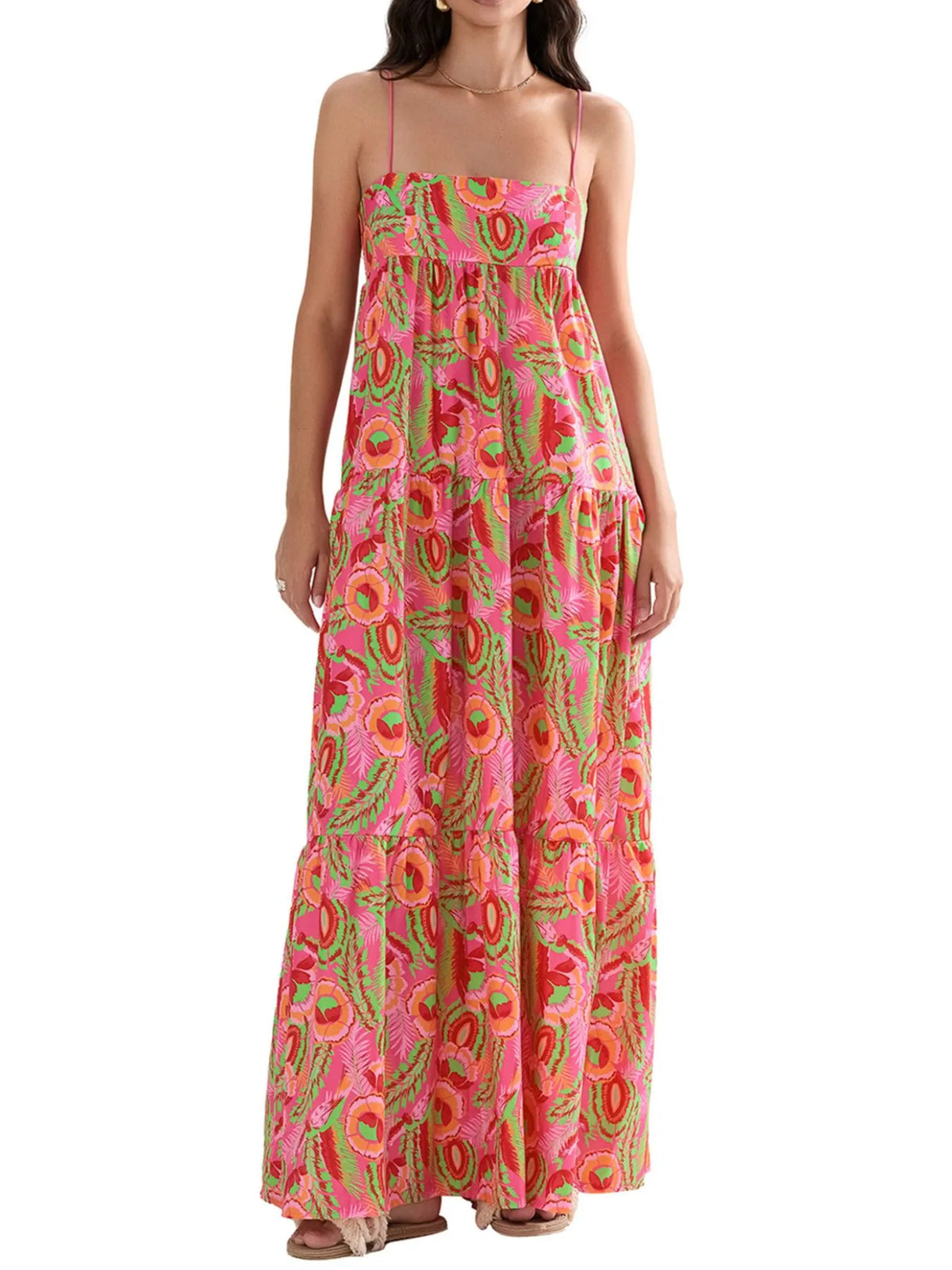 Printed Square Neck Cami Maxi Dress in White