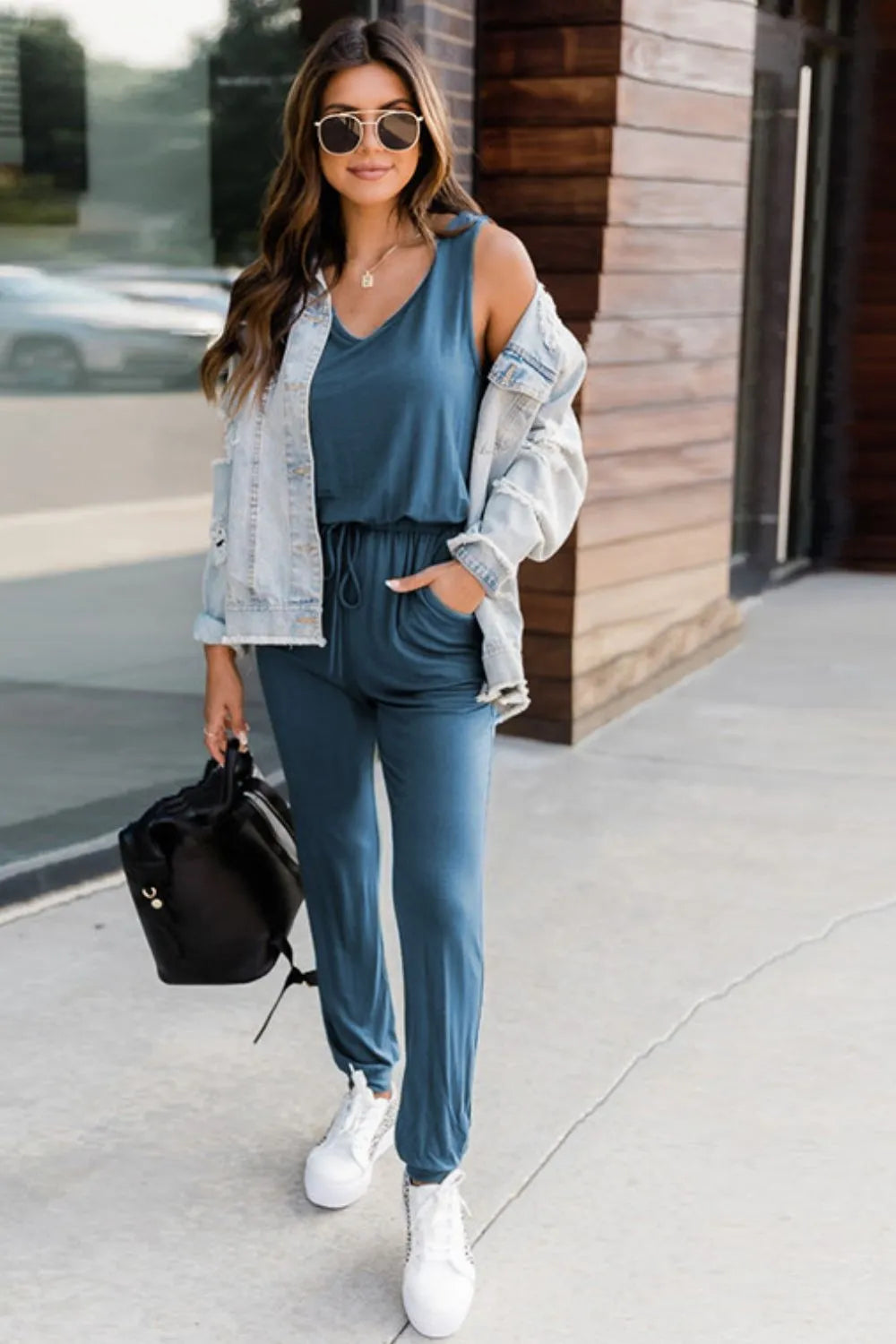 Drawstring Round Neck Jumpsuit by S.S.Ni
