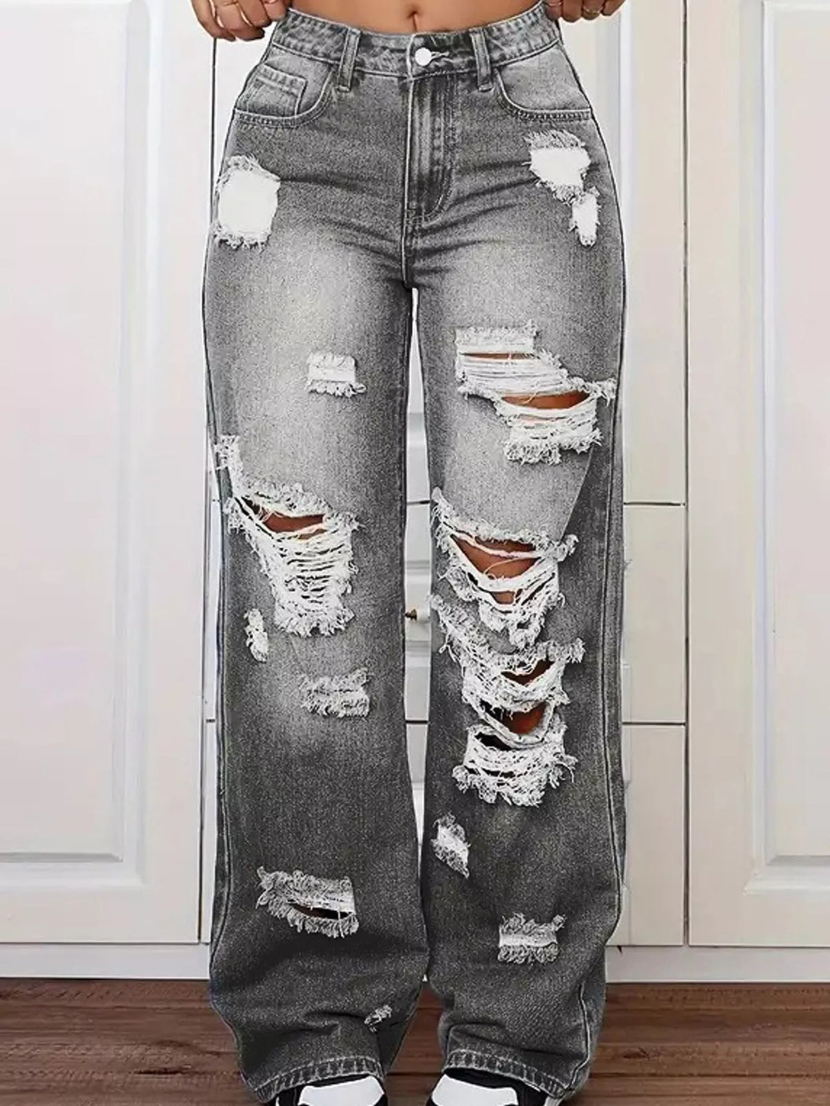 Distressed Wide-Leg Jeans