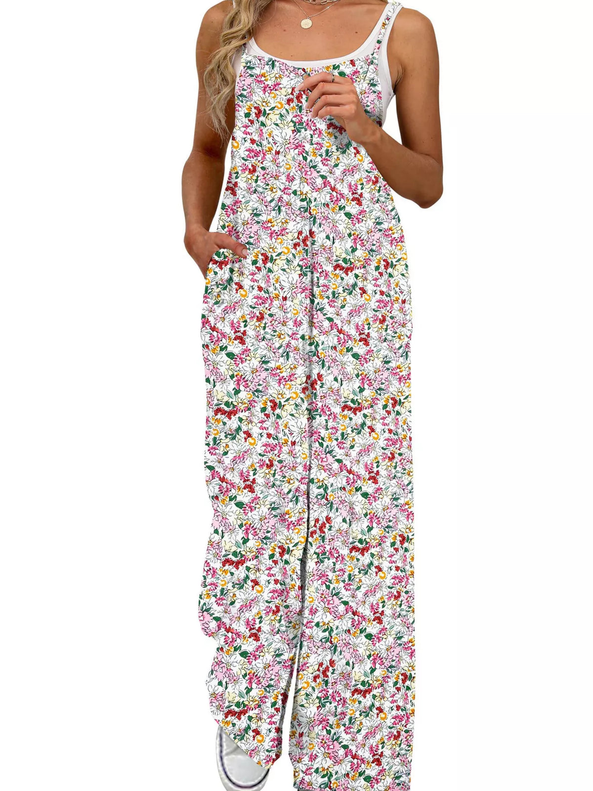 Floral Print Wide-Leg Spaghetti Strap Overalls