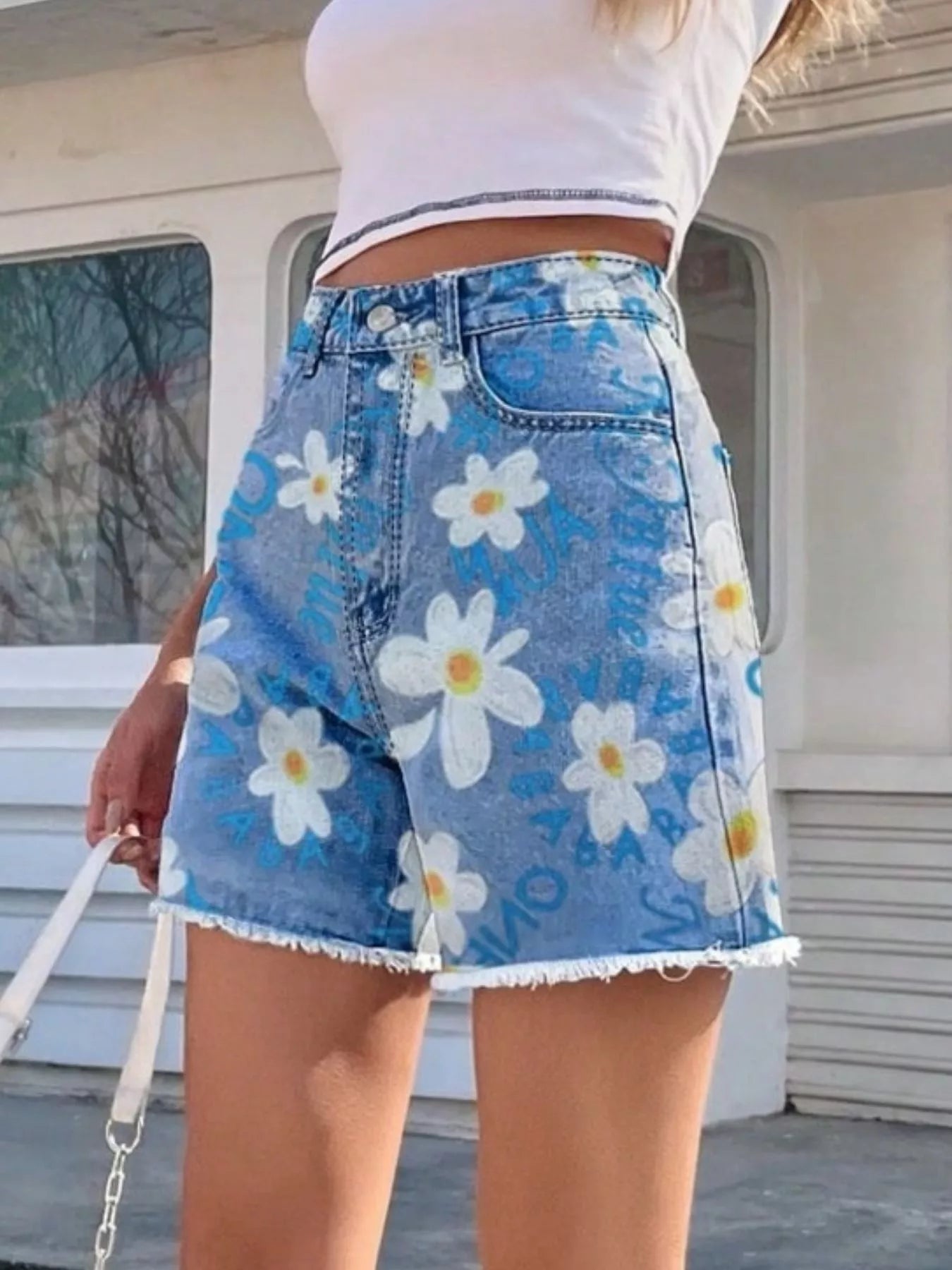 Frayed Hem Denim Shorts