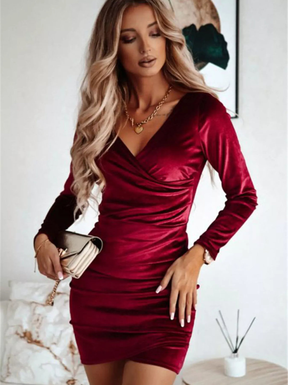 Velvet Ruched Bodycon Mini Dress
