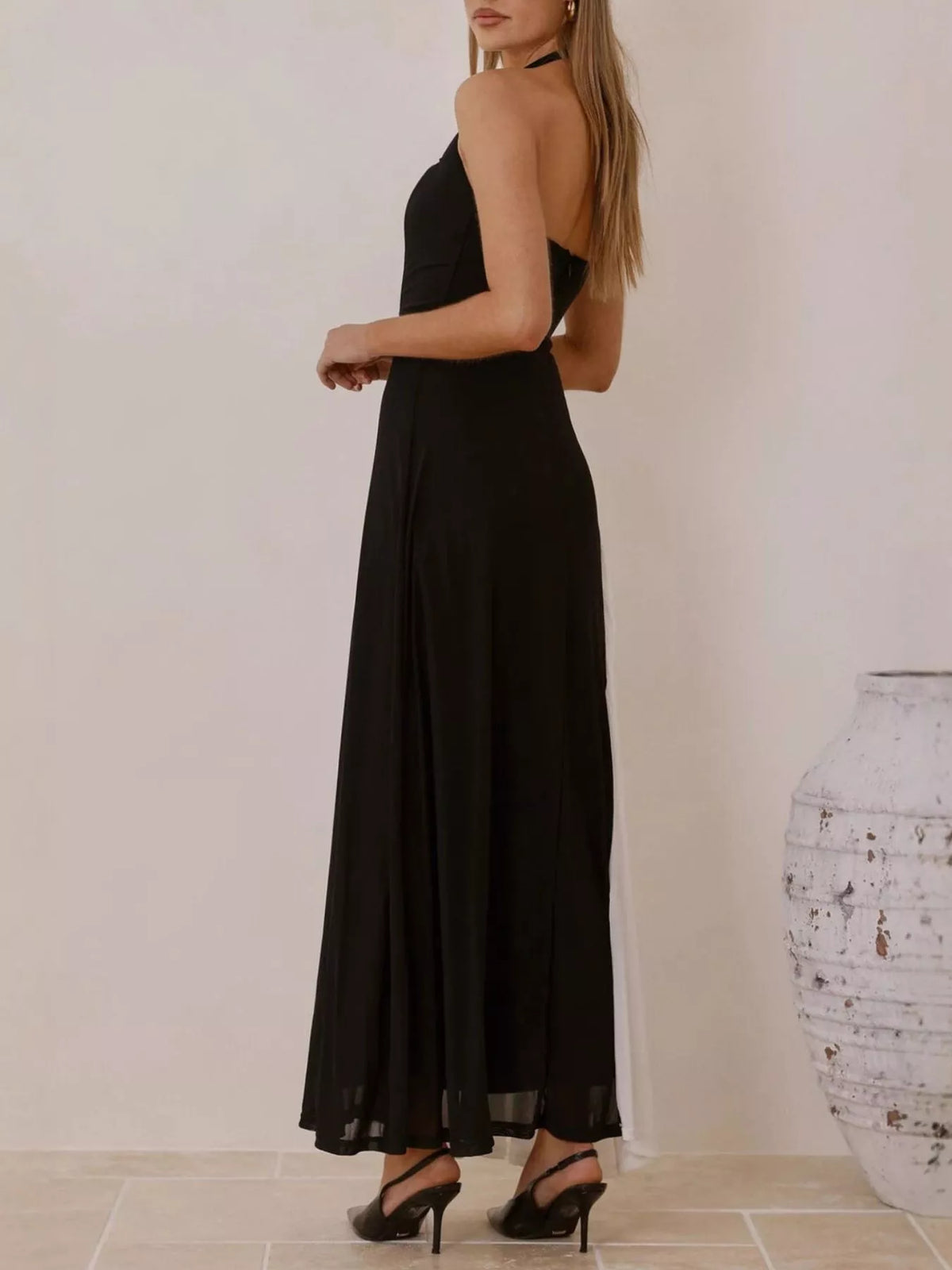 Ruched Halter Maxi Dress in Black