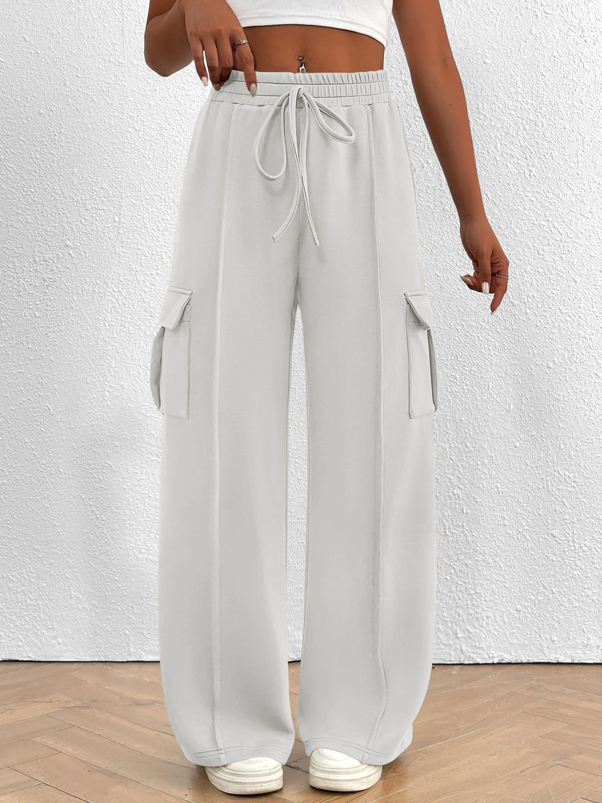 High-Waisted Drawstring Cargo Pants