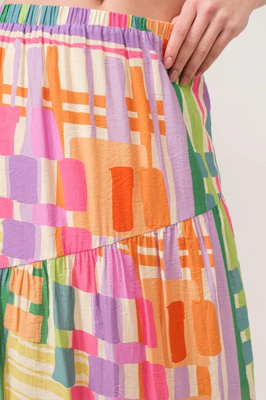 And The Why Asymmetric Tiered Maxi Skirt in Multi