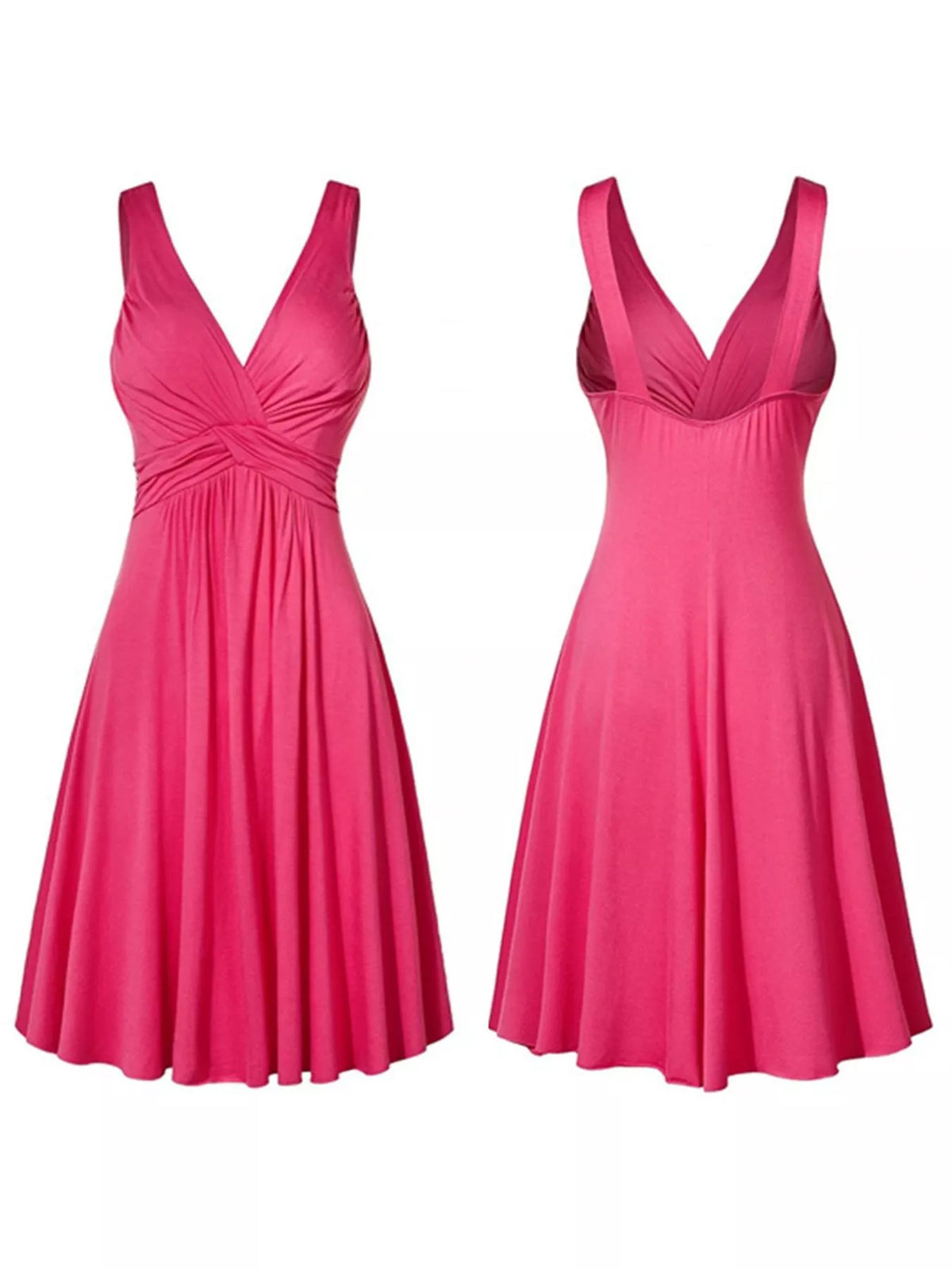 Twisted Sleeveless Ruched Waist A-Line Dress