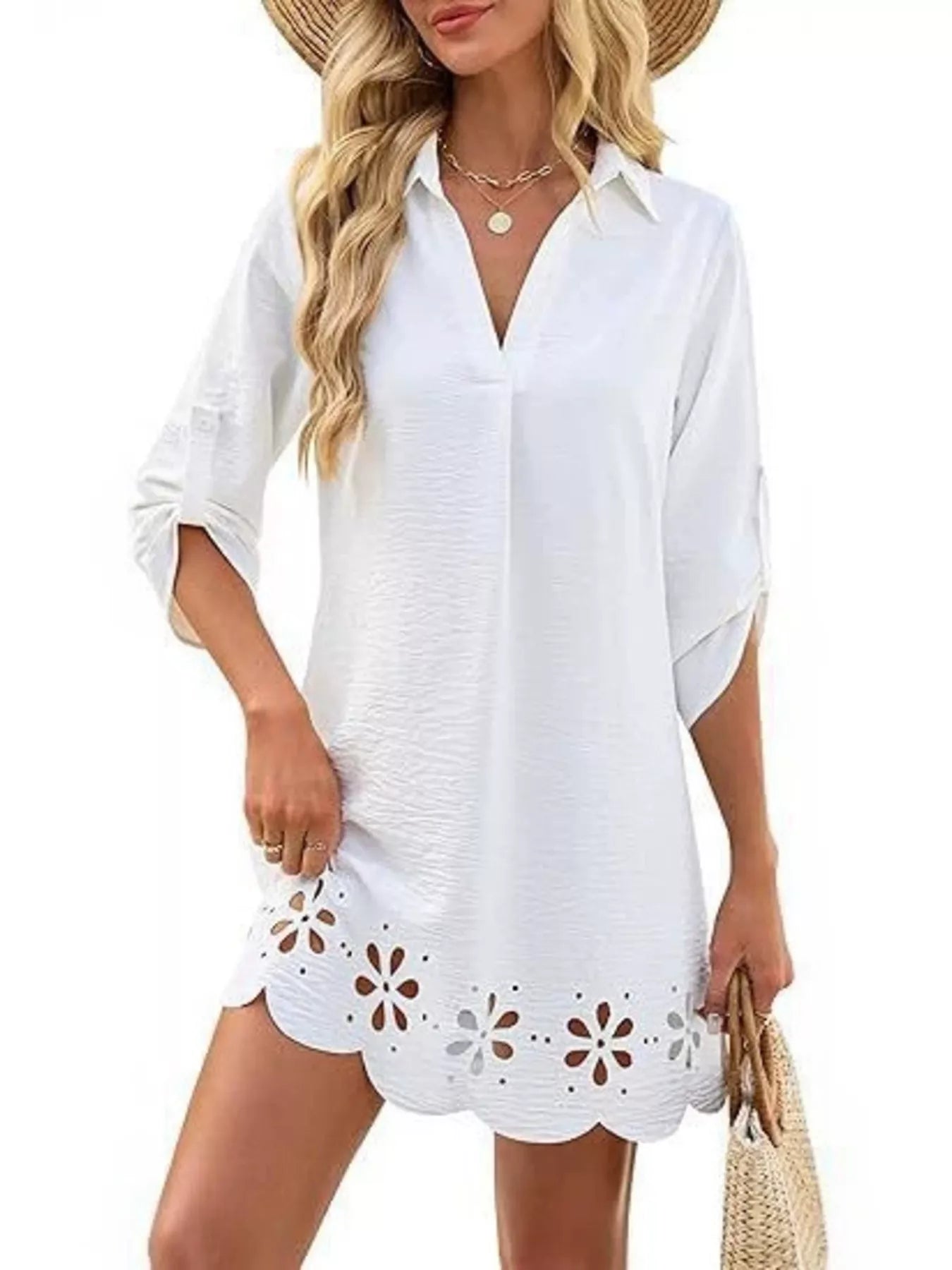Scalloped Eyelet Hem Dress