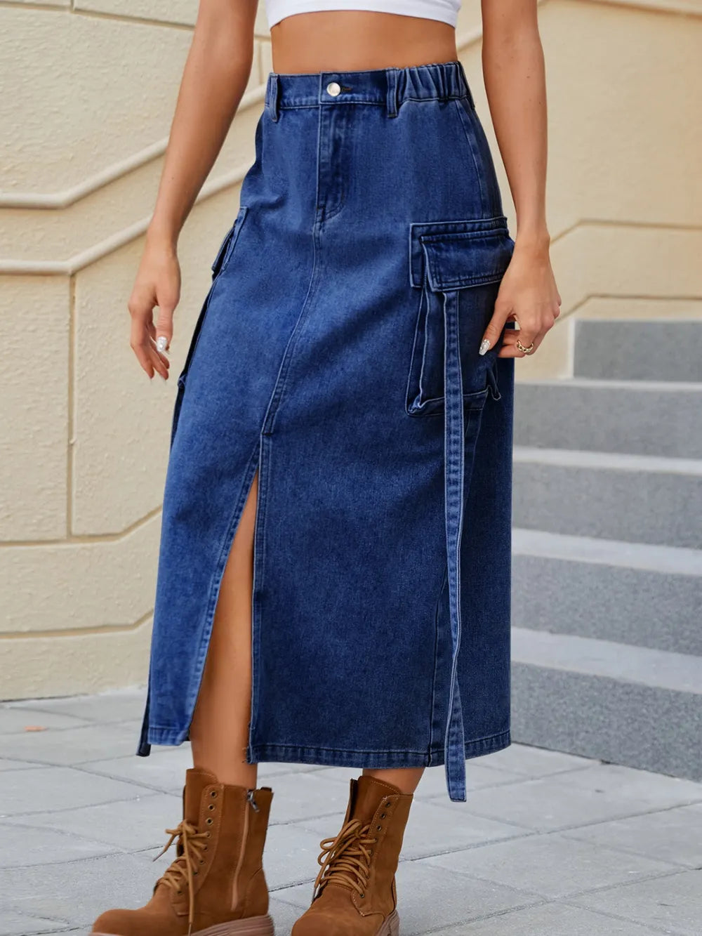 Slit High-Waist Denim Skirt by Manny