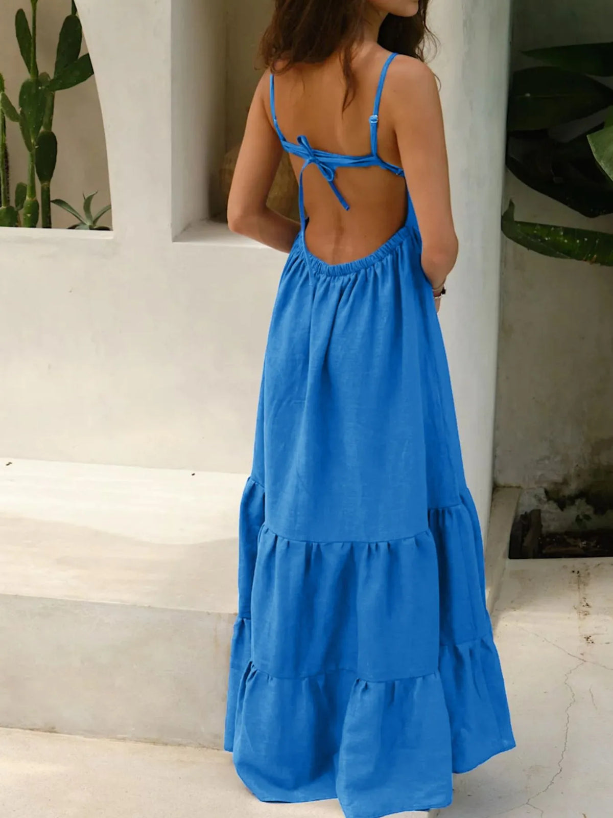 Backless Tiered Maxi Cami Dress