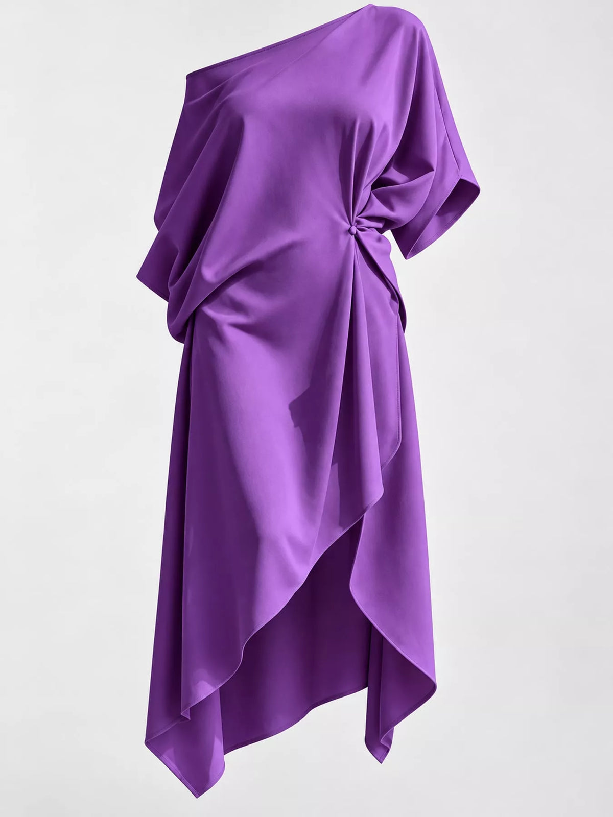 One-Shoulder Asymmetric Hem Midi Dress