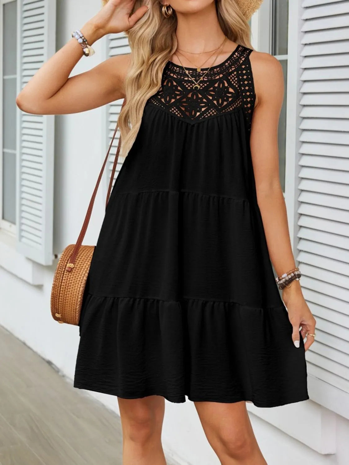 Ruffled Hem Lace Sleeveless Dress by Gen Beauty