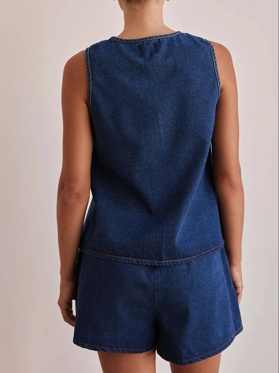 Tie-Front Vest and Shorts Denim Set