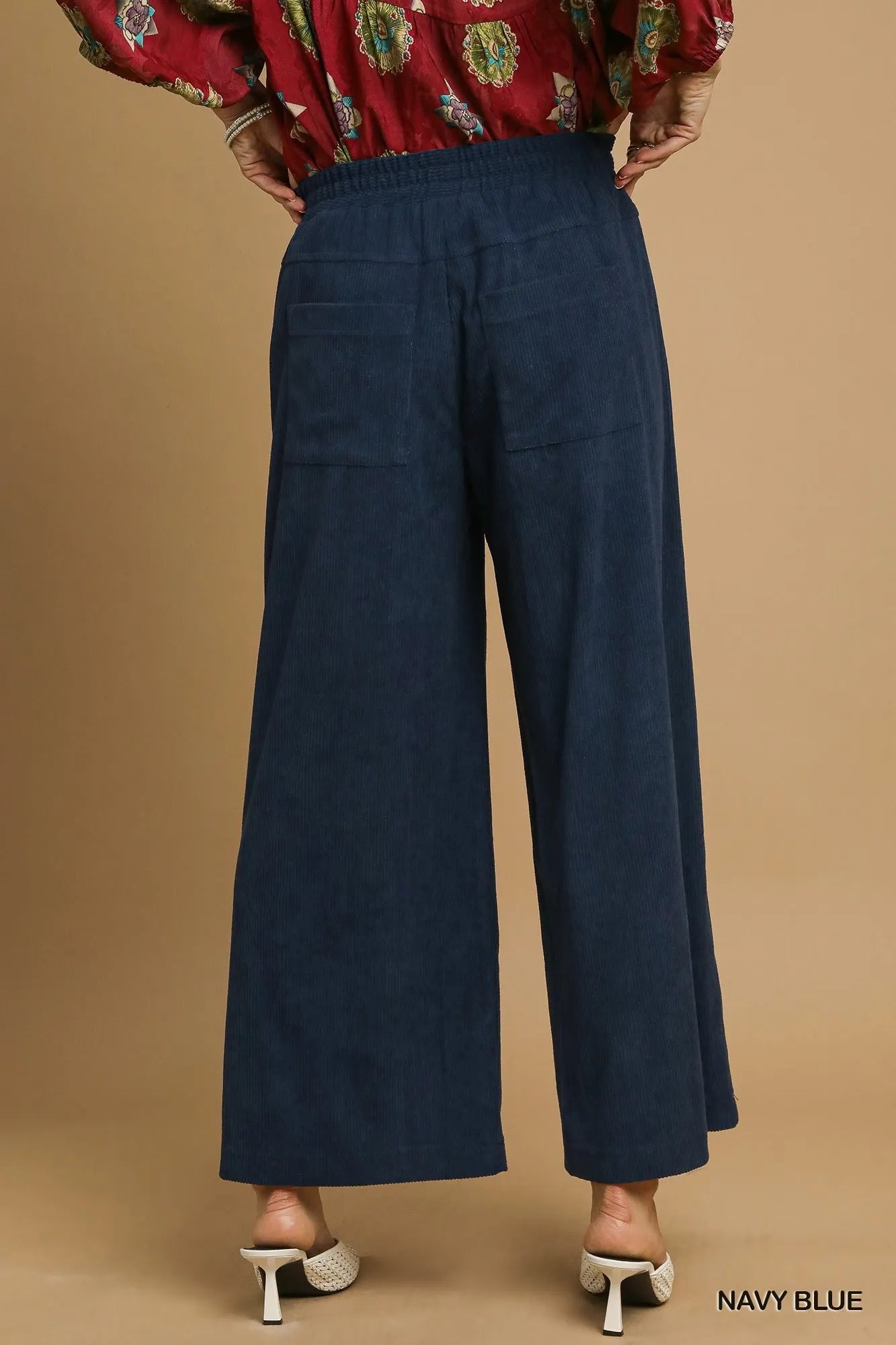 Umgee Wide-Leg Corduroy Pants in Navy Blue