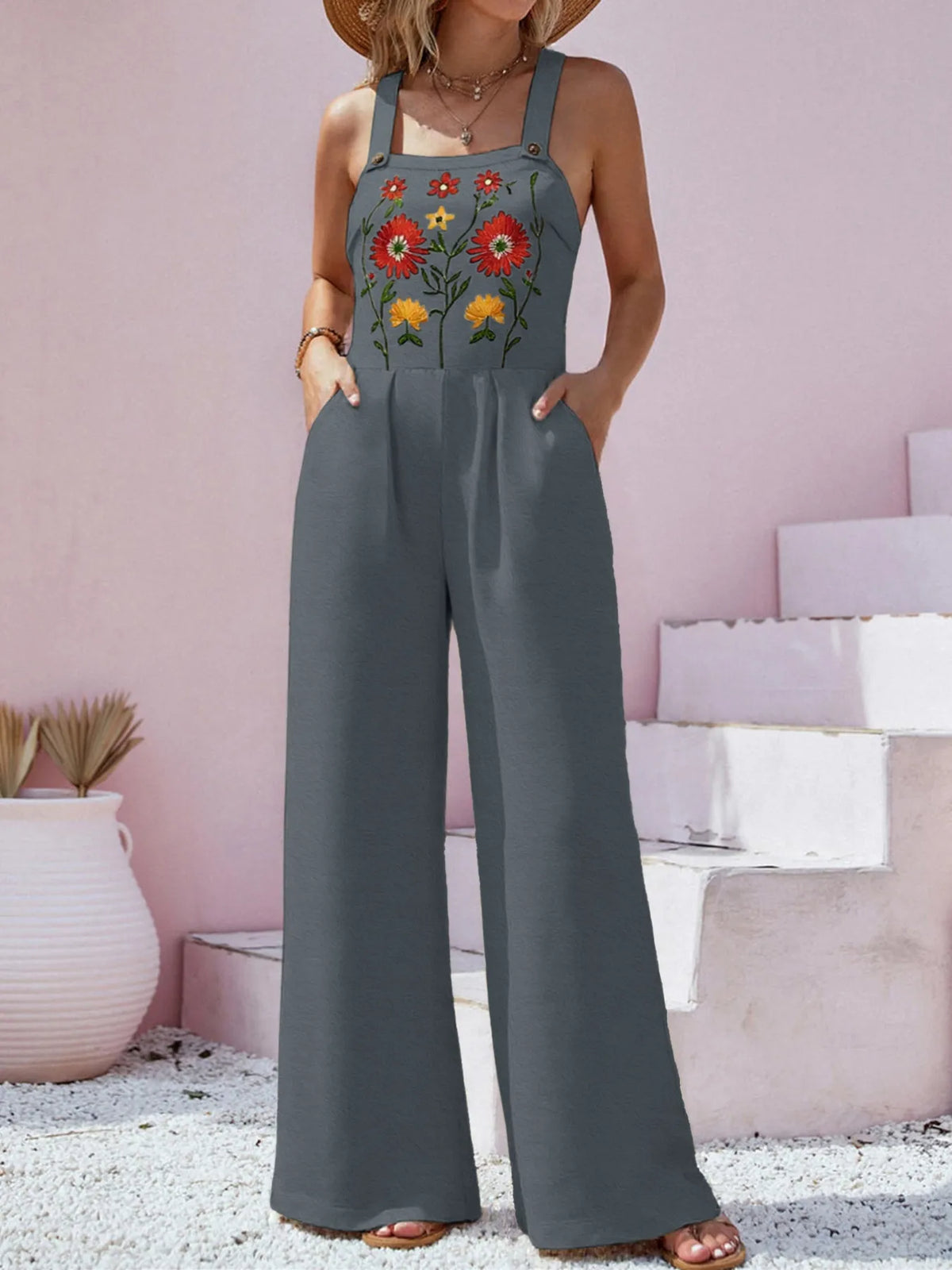 Floral Embroidered Wide-Leg Jumpsuit