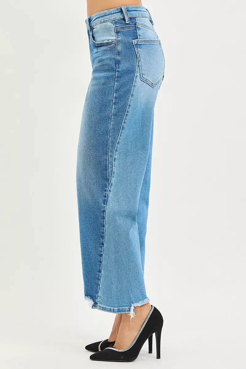 Risen Slouchy Cropped Barrel Jeans in Dark Combo