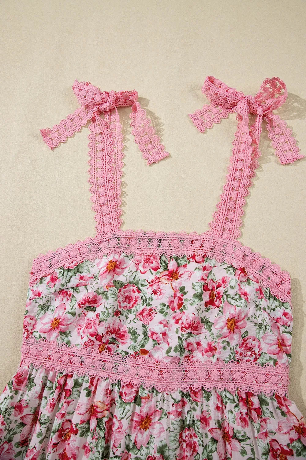 Floral Lace Square-Neck Dress with Pockets